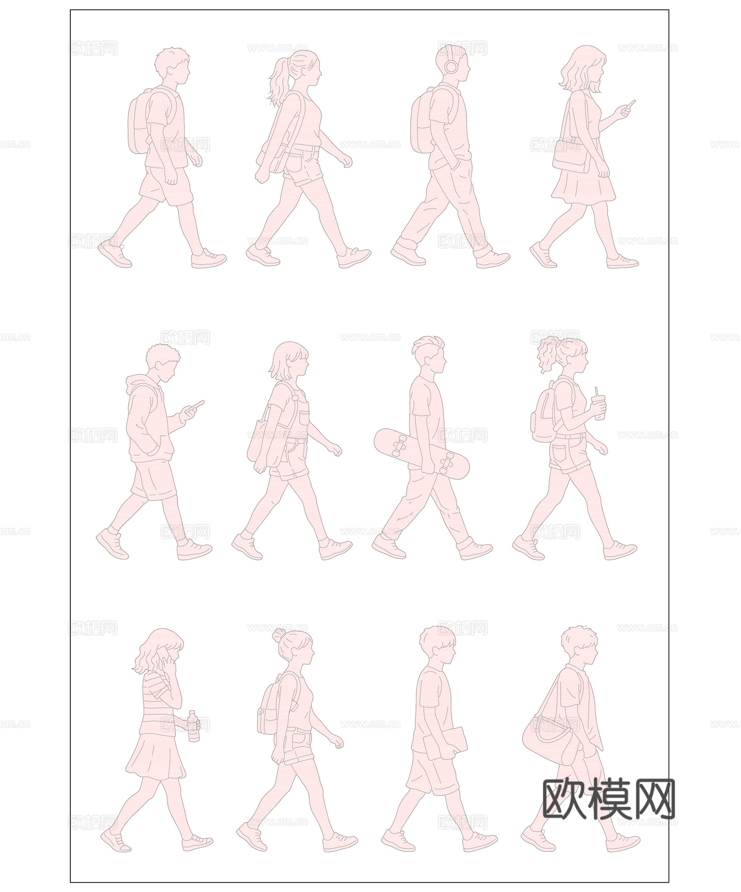 踱步 漫步 疾行 轻走 慢行cad施工图