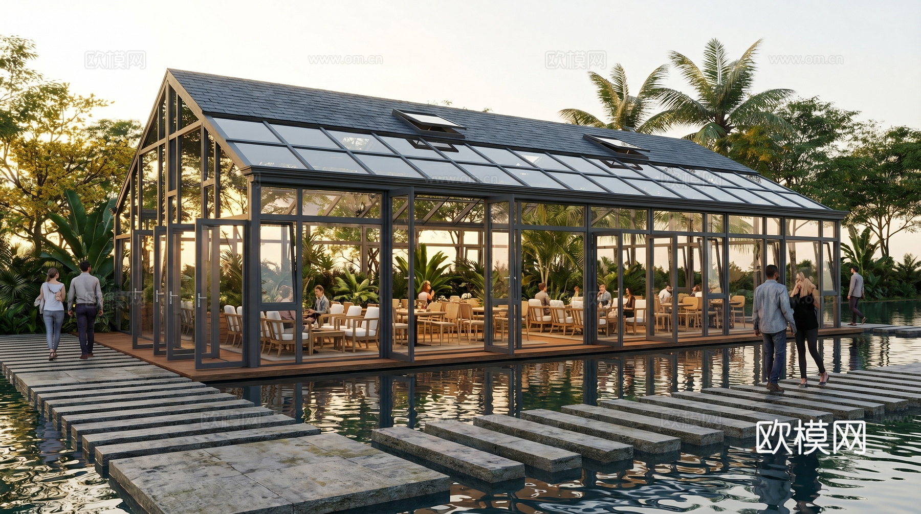 阳光房全案设计  会所   户外景观餐厅su模型