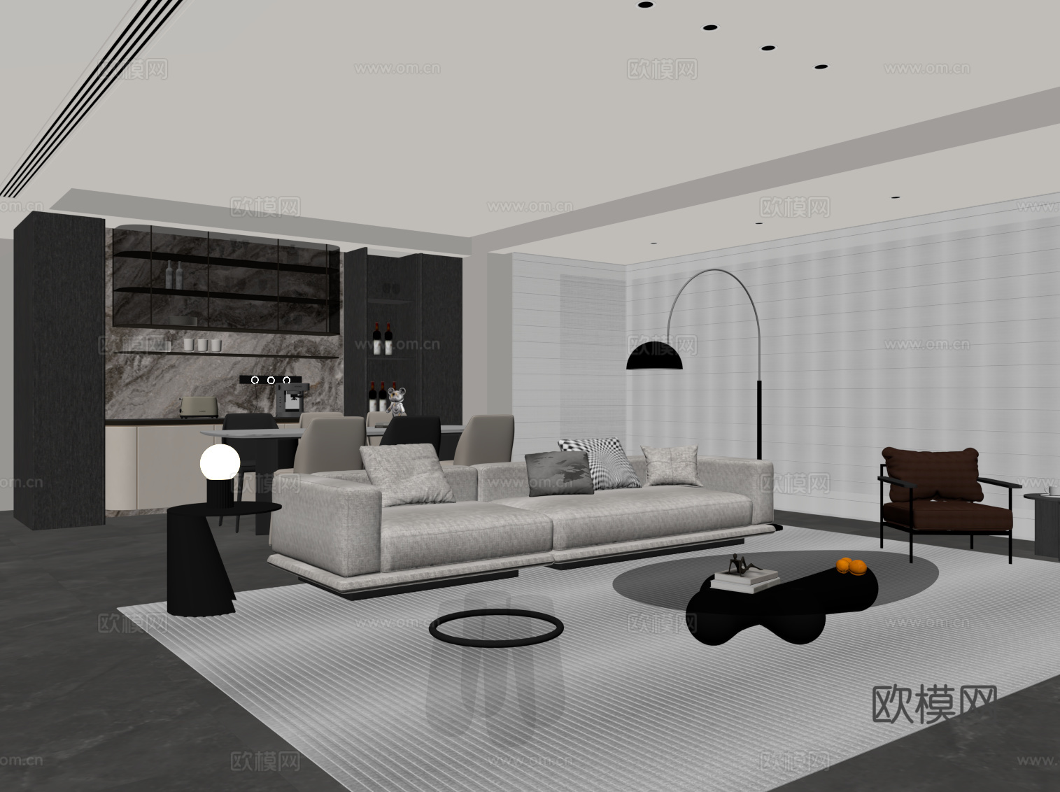 现代意式客餐厅 现代意式客餐厅 客厅 餐厅su模型