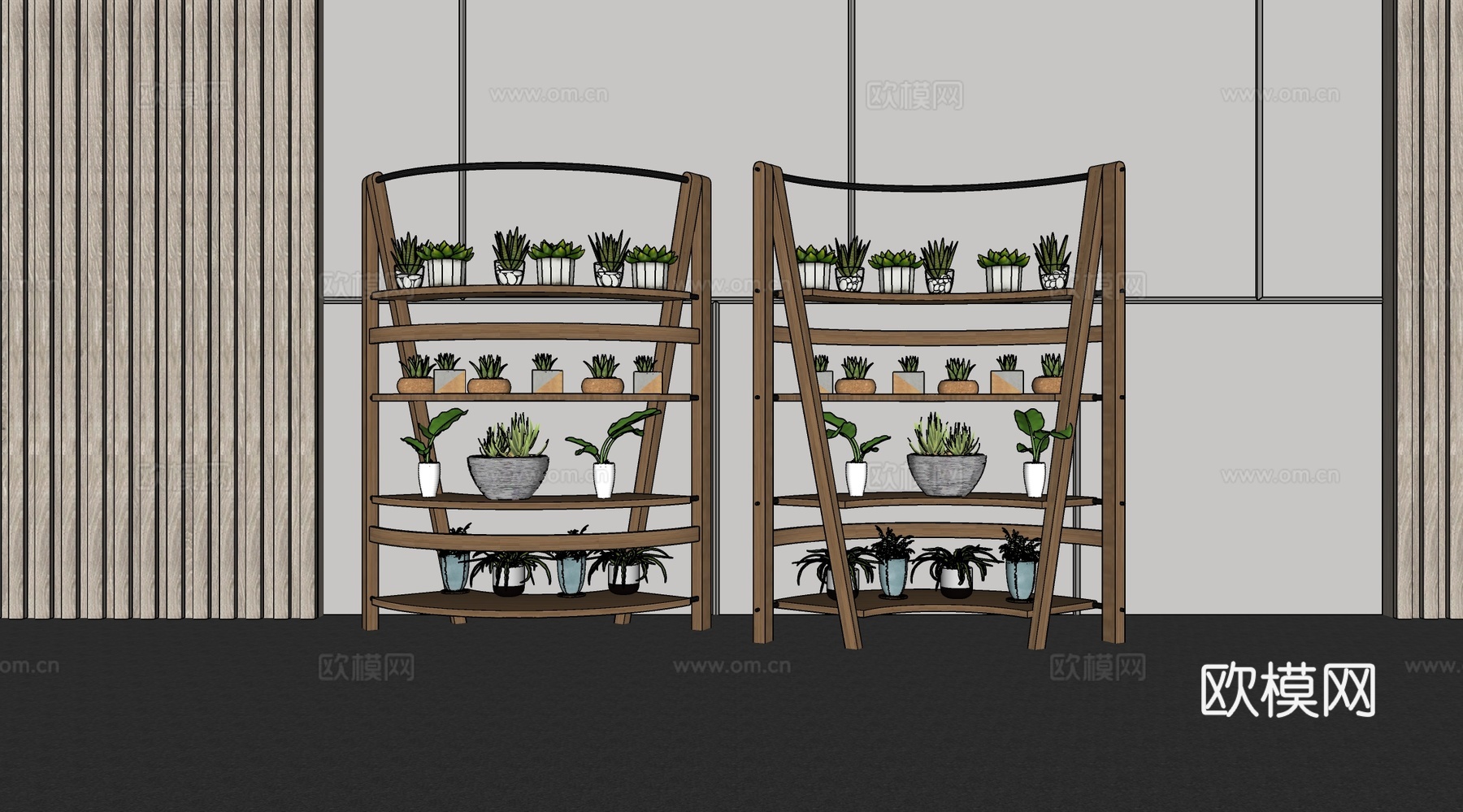 现代盆栽花架 置物架 盆栽组合su模型