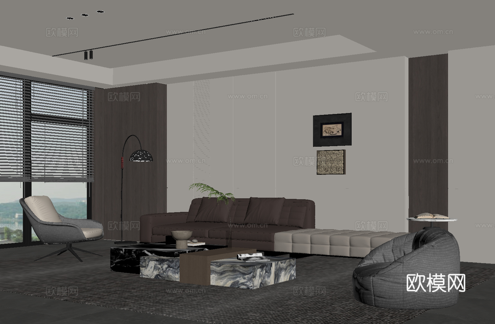 现代意式客厅 沙发茶几组合su模型