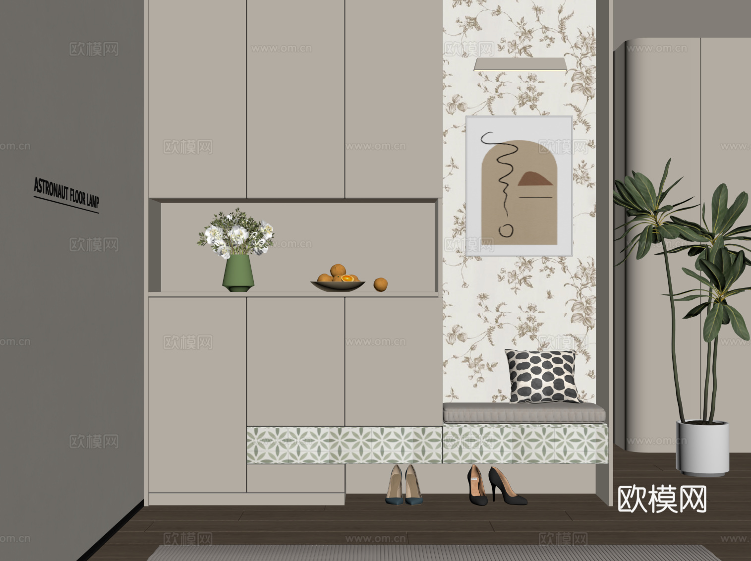 现代奶油风玄关 玄关背景 鞋柜su模型