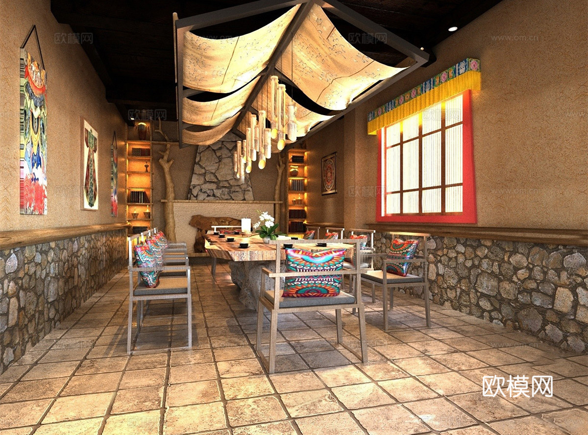 侘寂酒店餐厅包厢 民宿包厢su模型