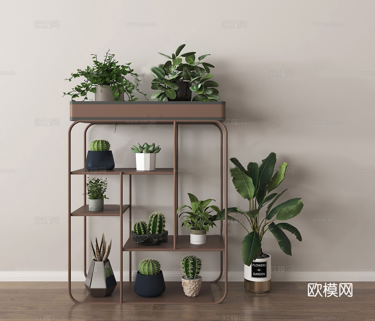 现代花架 置物架 盆栽组合su模型