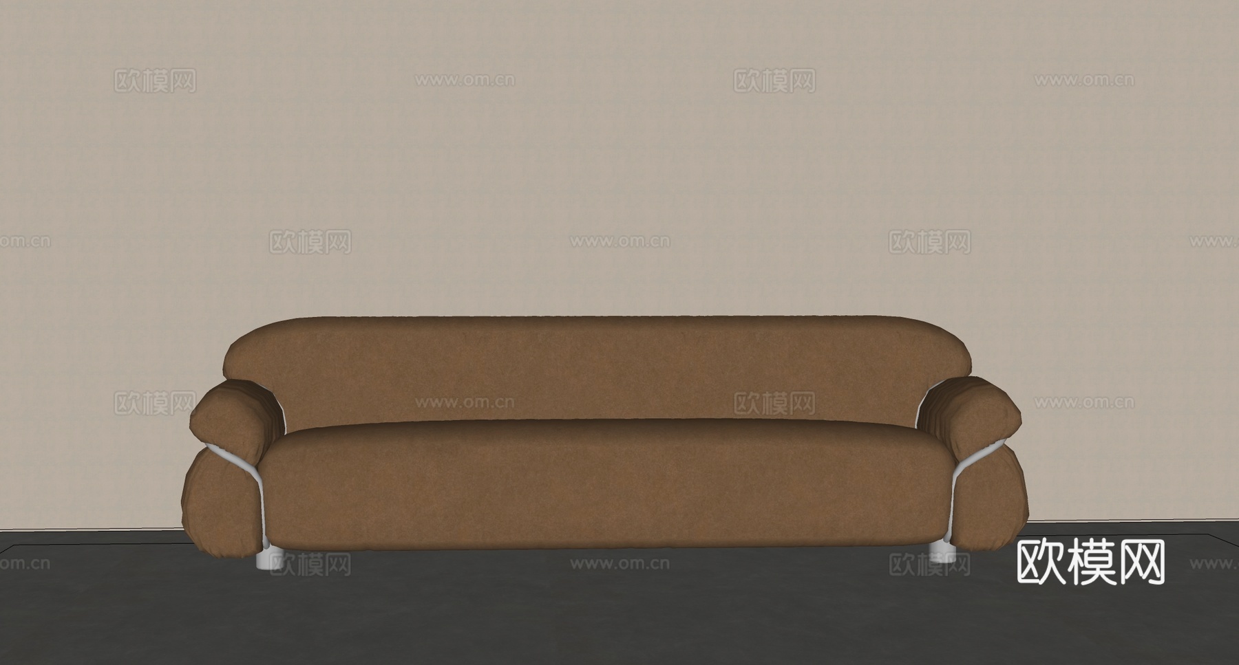 现代中古多人沙发 金属皮革沙发 非转角 金属su模型