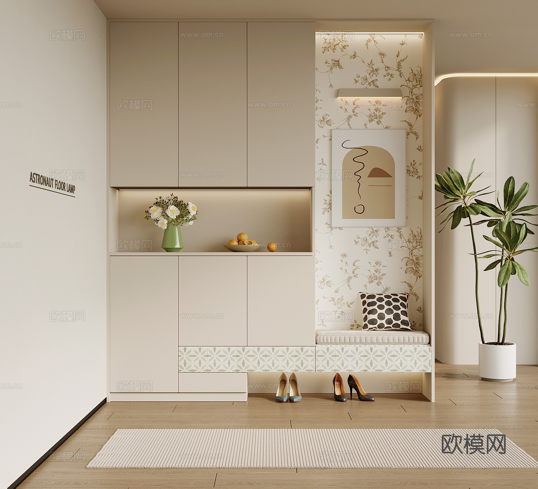 现代奶油风玄关 玄关背景 鞋柜su模型