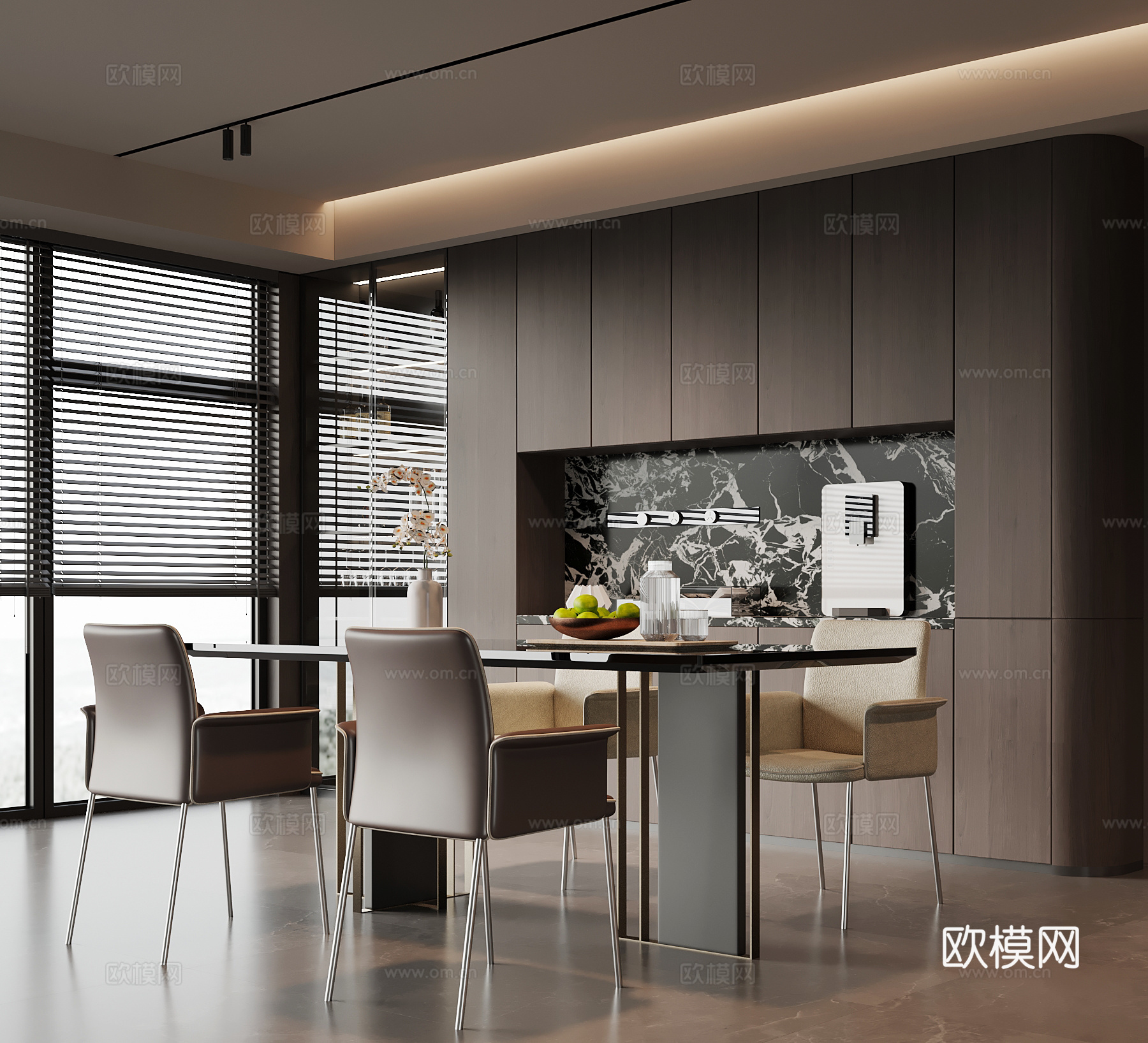 现代意式餐厅 酒柜 餐边柜 餐桌椅su模型