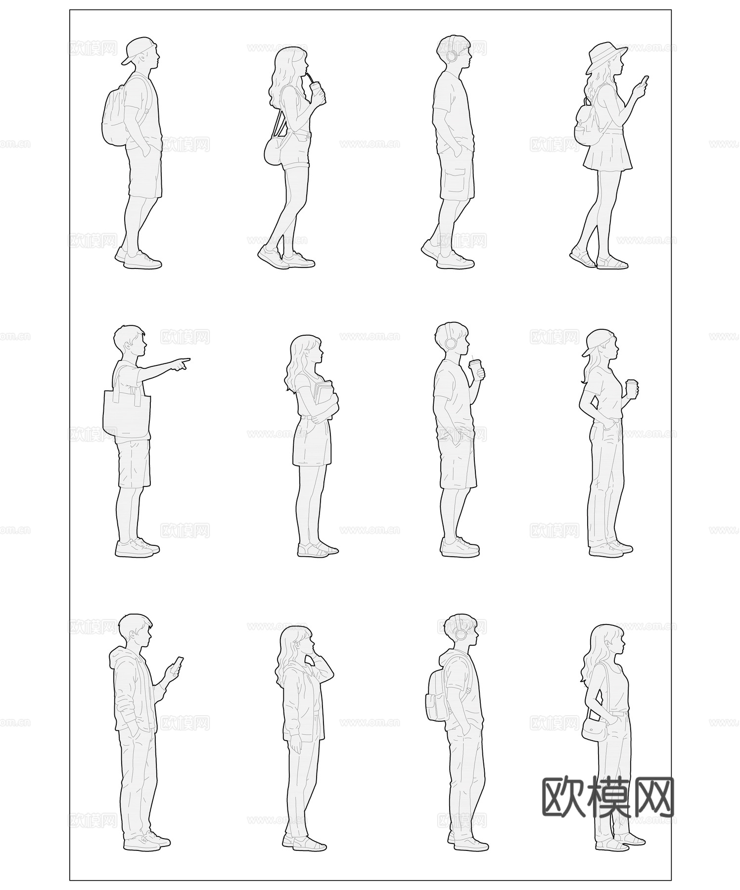 少年立影 晴日站姿 青春侧影 春日立姿 晴天身影cad施工图