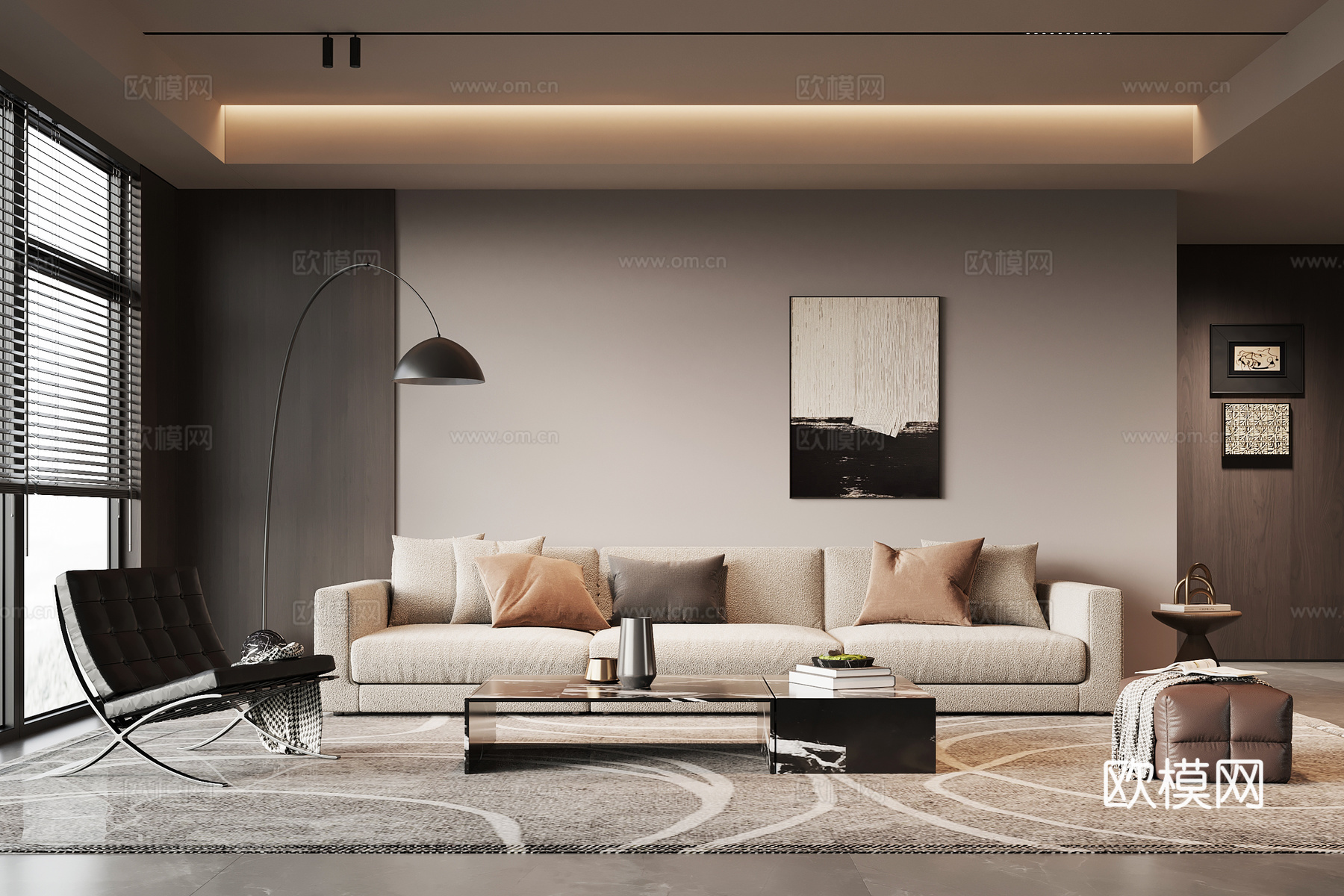 现代意式客厅 沙发茶几组合su模型