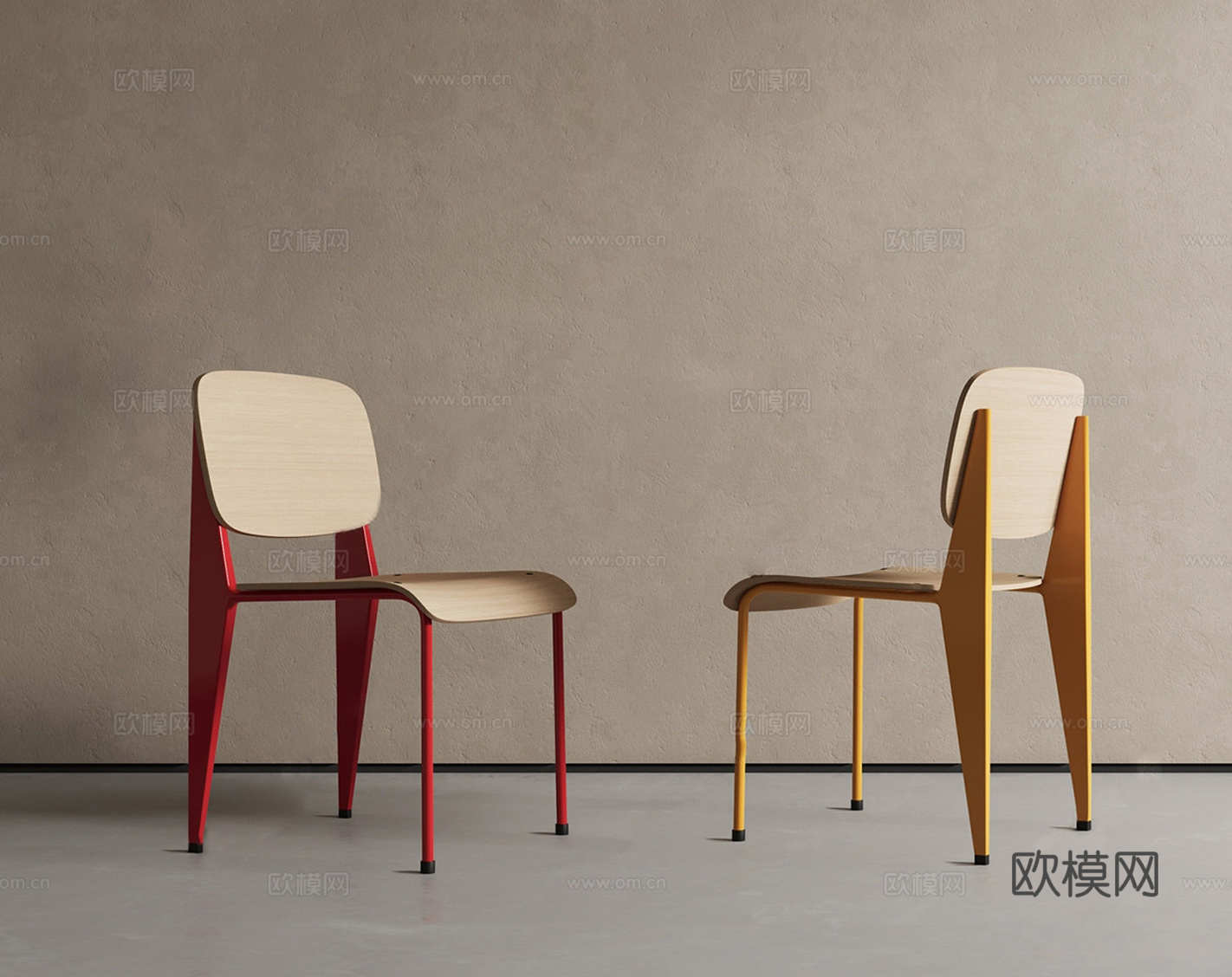 现代餐椅 木餐椅 单椅 孟菲斯 多巴胺 中古餐椅su模型