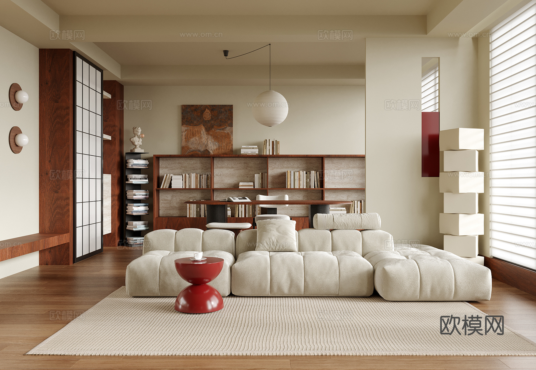 现代客厅 多人沙发su模型