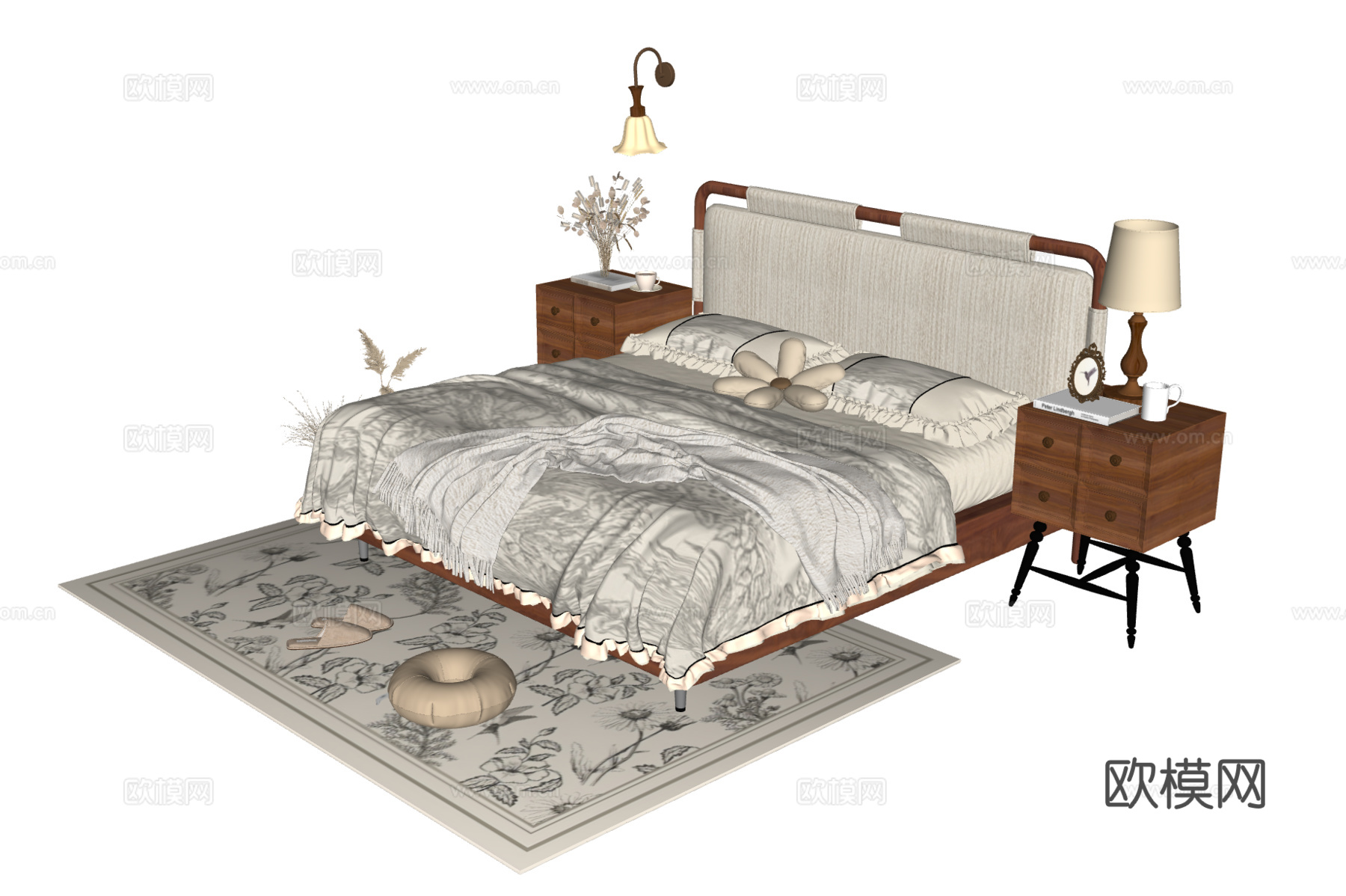 法式中古风双人床su模型