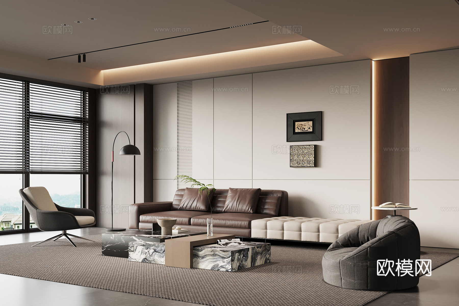 现代意式客厅 沙发茶几组合su模型