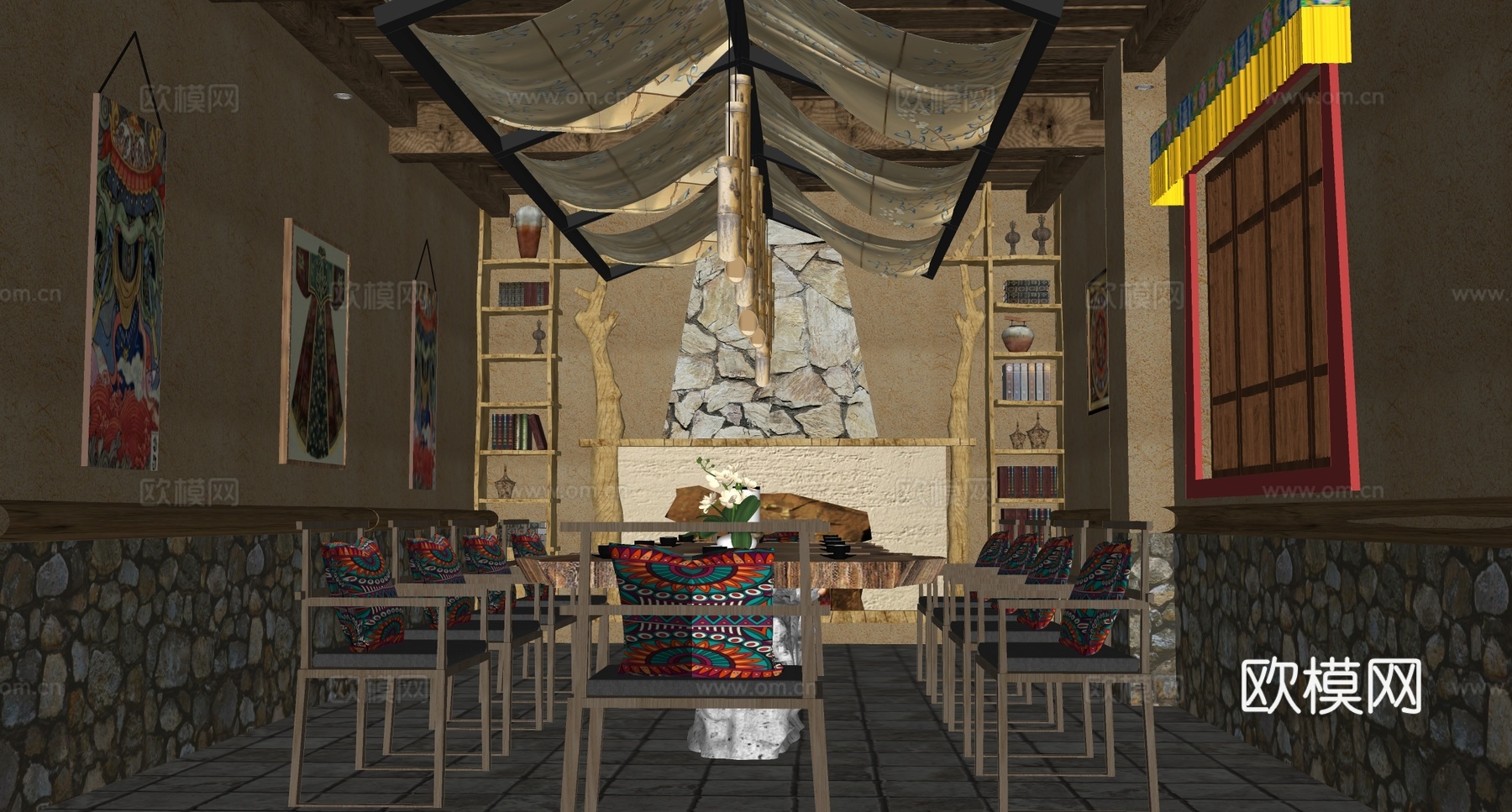 侘寂酒店餐厅包厢 民宿包厢su模型