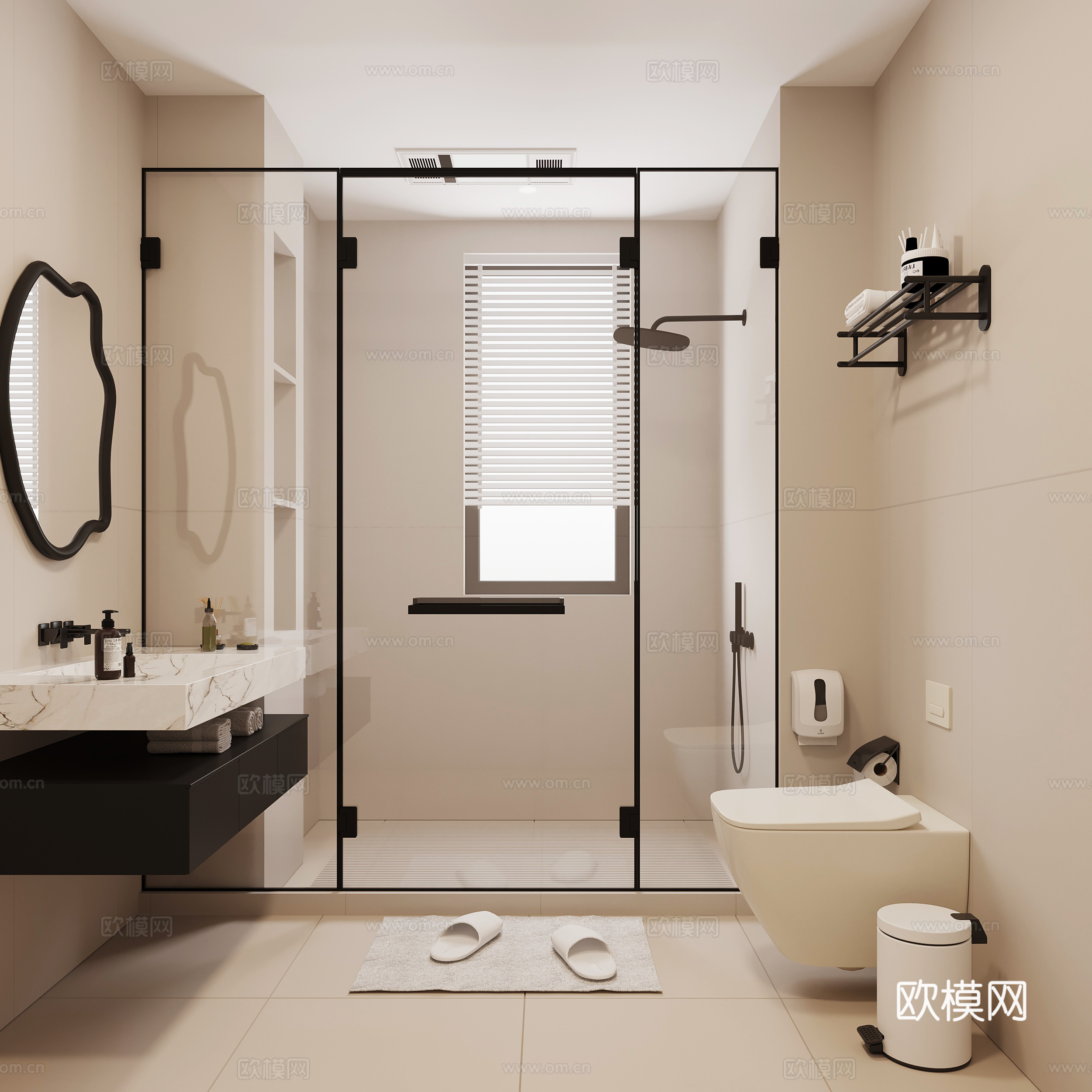 现代意式卫生间 干湿分离卫生间su模型