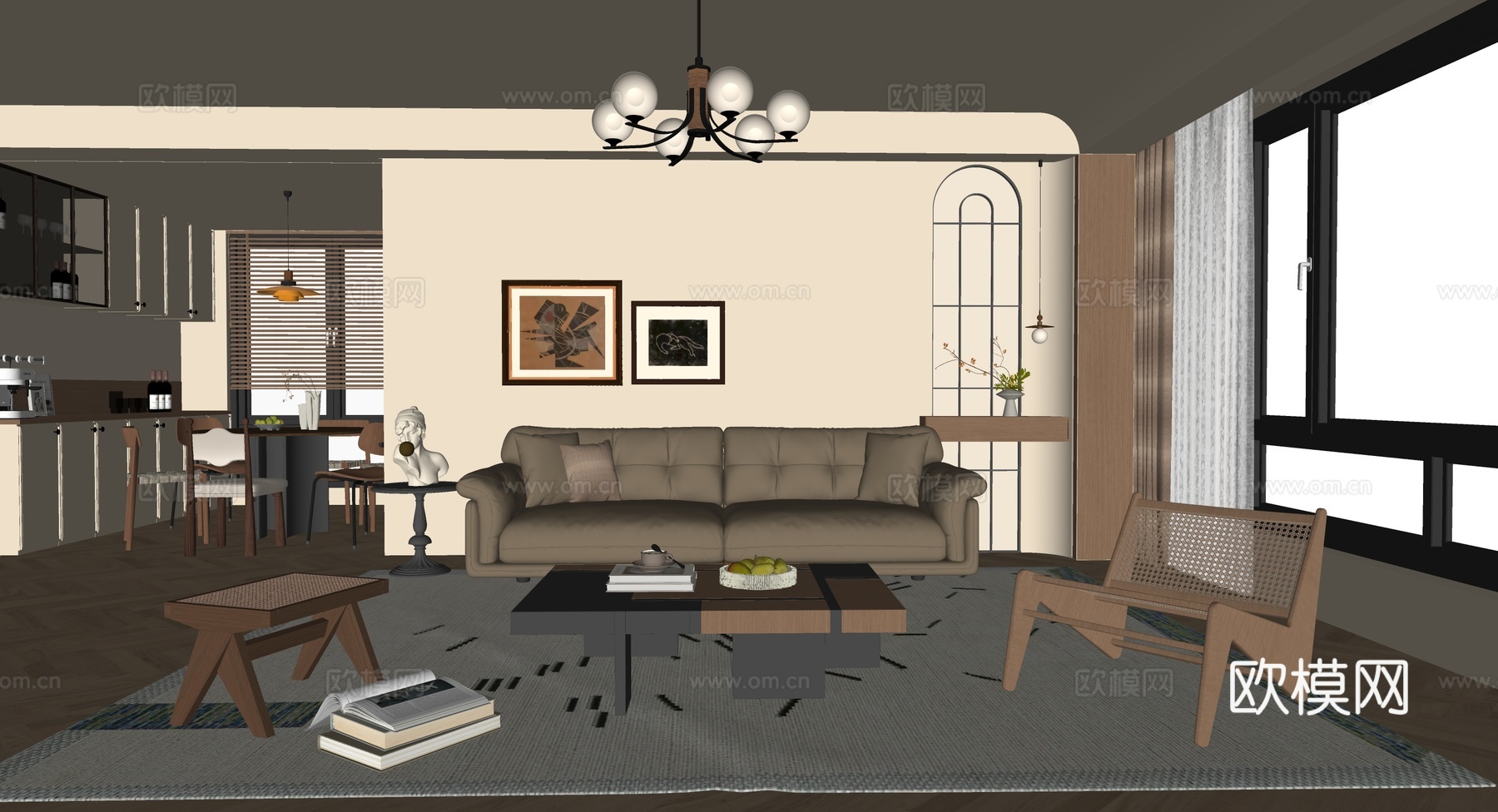 中古风客餐厅su模型