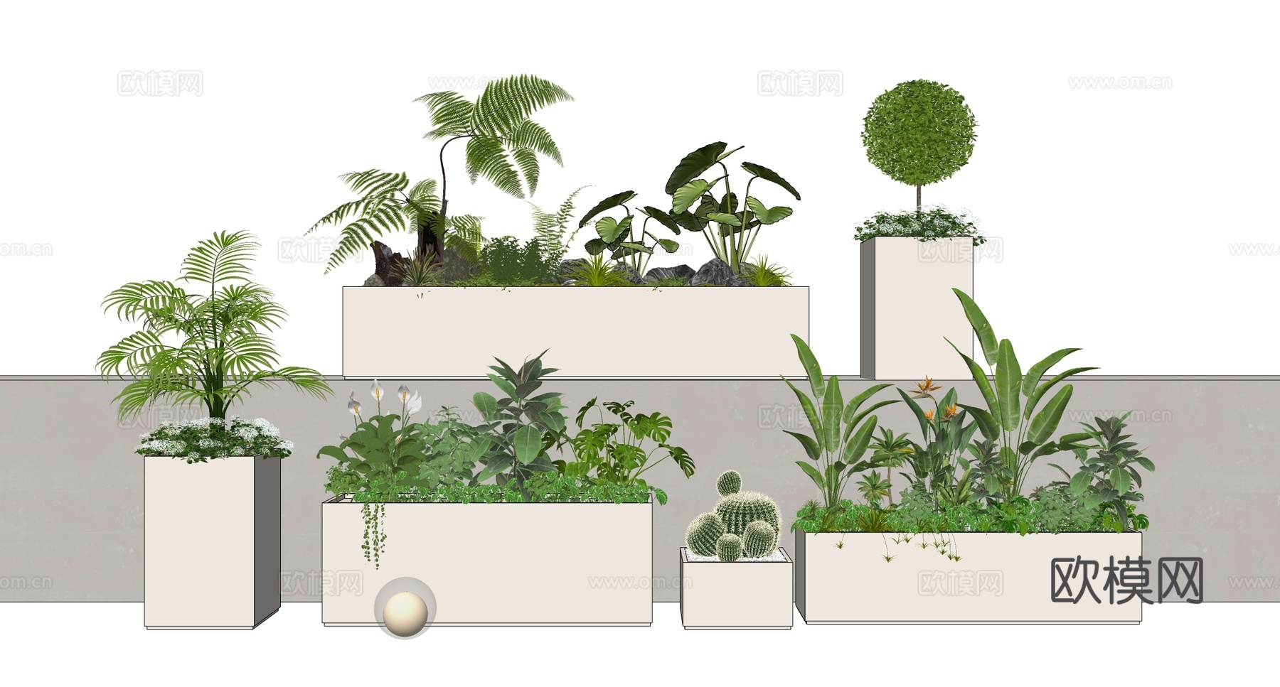 外摆绿植花箱 植物组合 植物堆 景观造景su模型