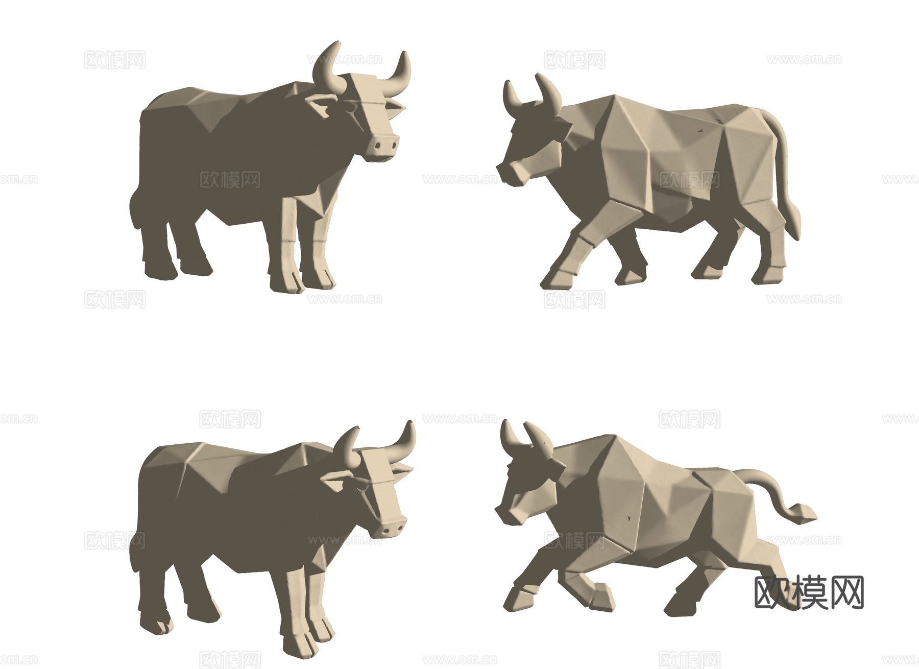 牛雕塑 景观雕塑 低多边形雕塑 雕塑摆件 公园雕塑 景观雕塑su模型