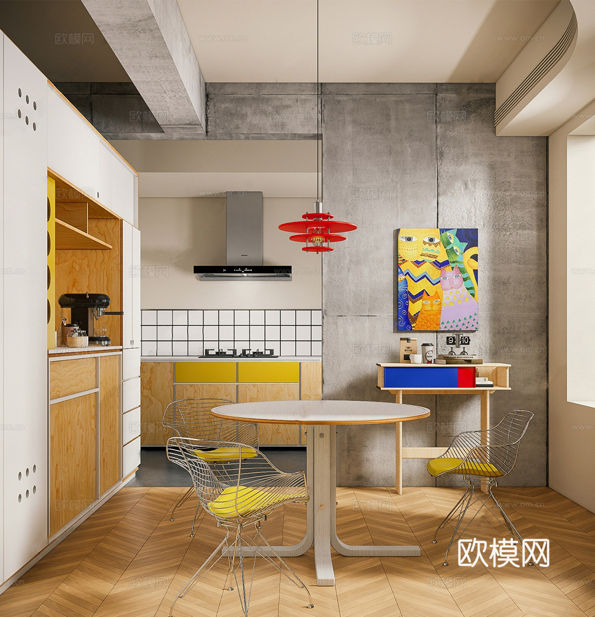 现代餐厅 餐桌椅 圆形餐桌椅 孟菲斯餐桌su模型