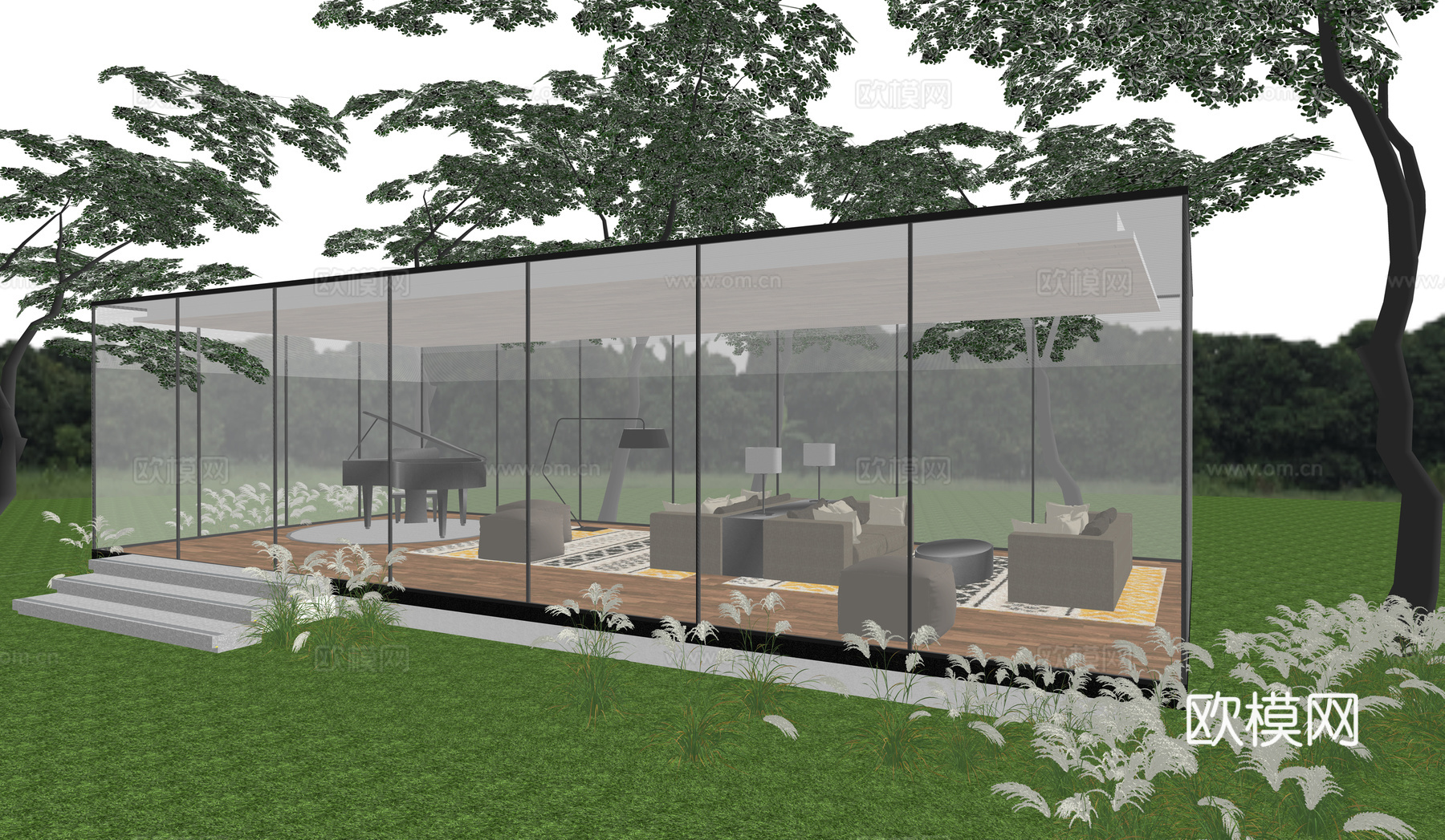 会客厅 阳光房全案设计  会所   户外景观餐厅su模型