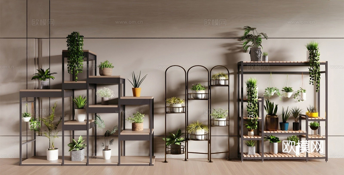 现代置物架 花架 落地式 盆栽su模型