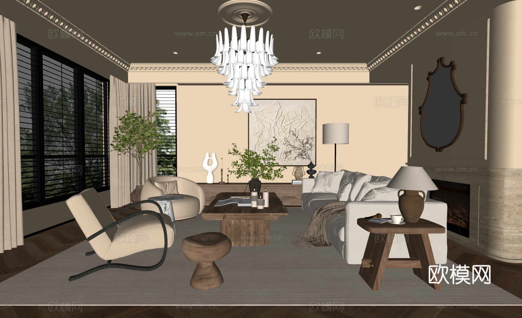 法式中古风客厅su模型