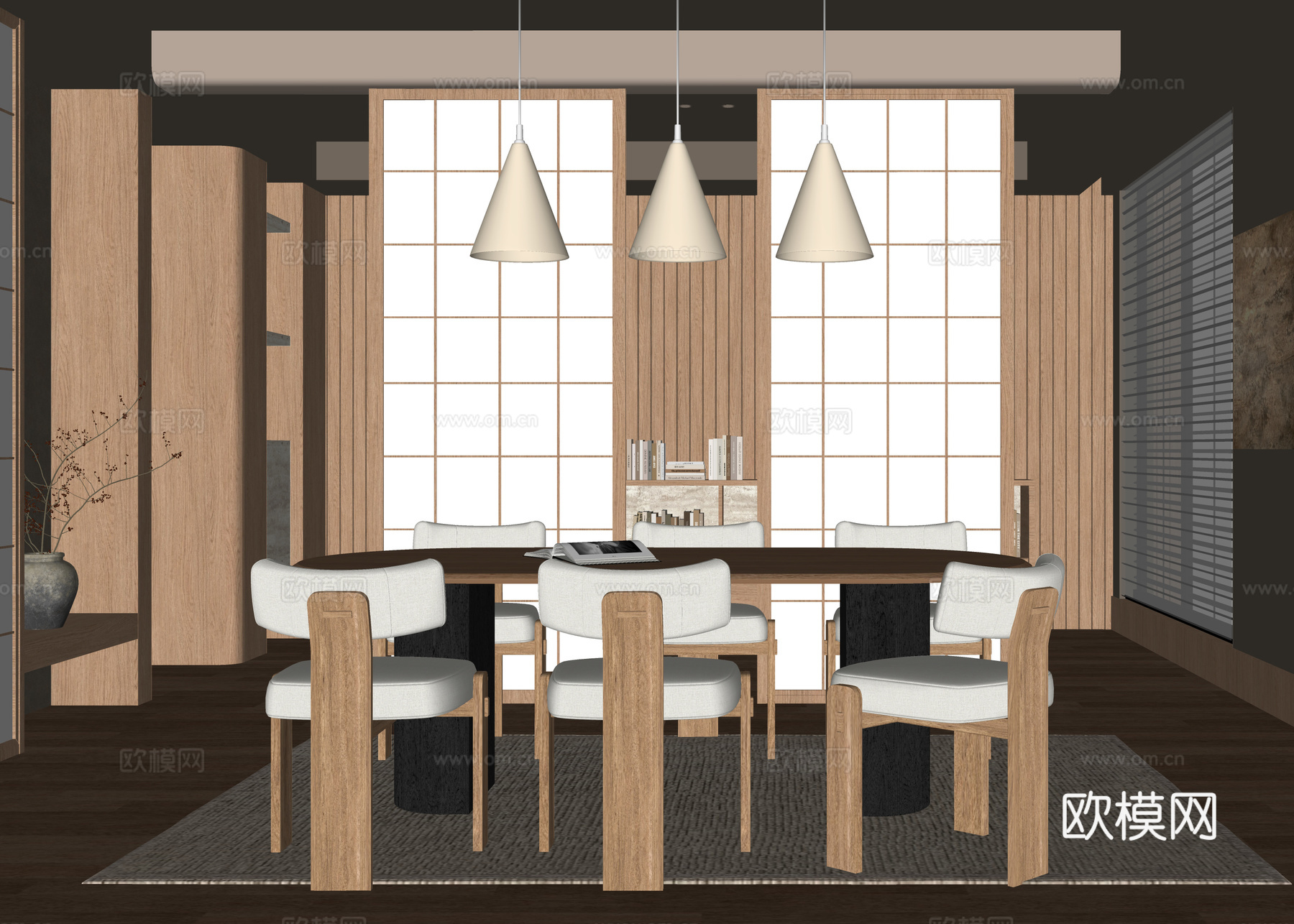 现代餐厅 餐桌椅 餐厅吊灯su模型