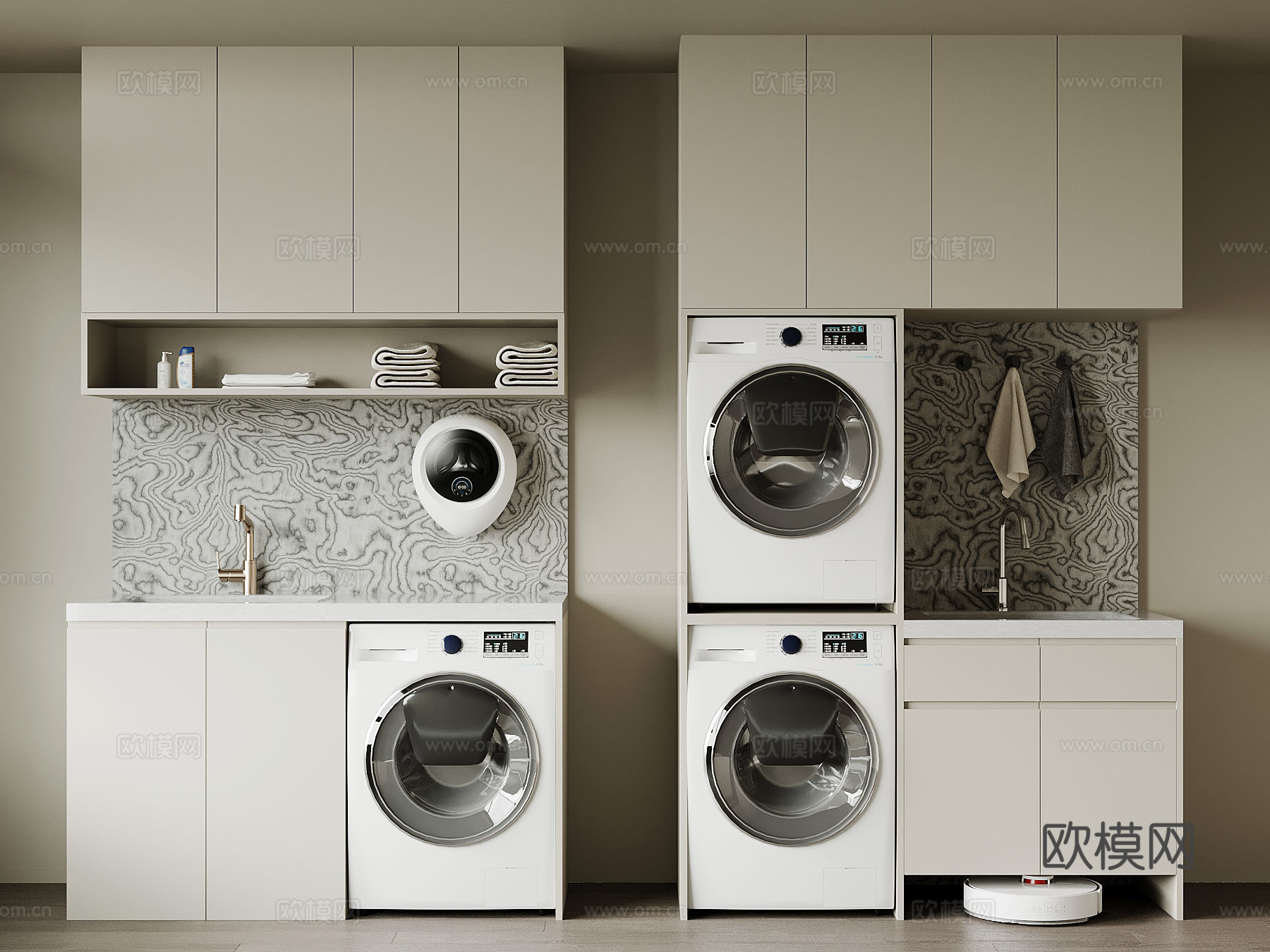 现代阳台洗衣机柜su模型