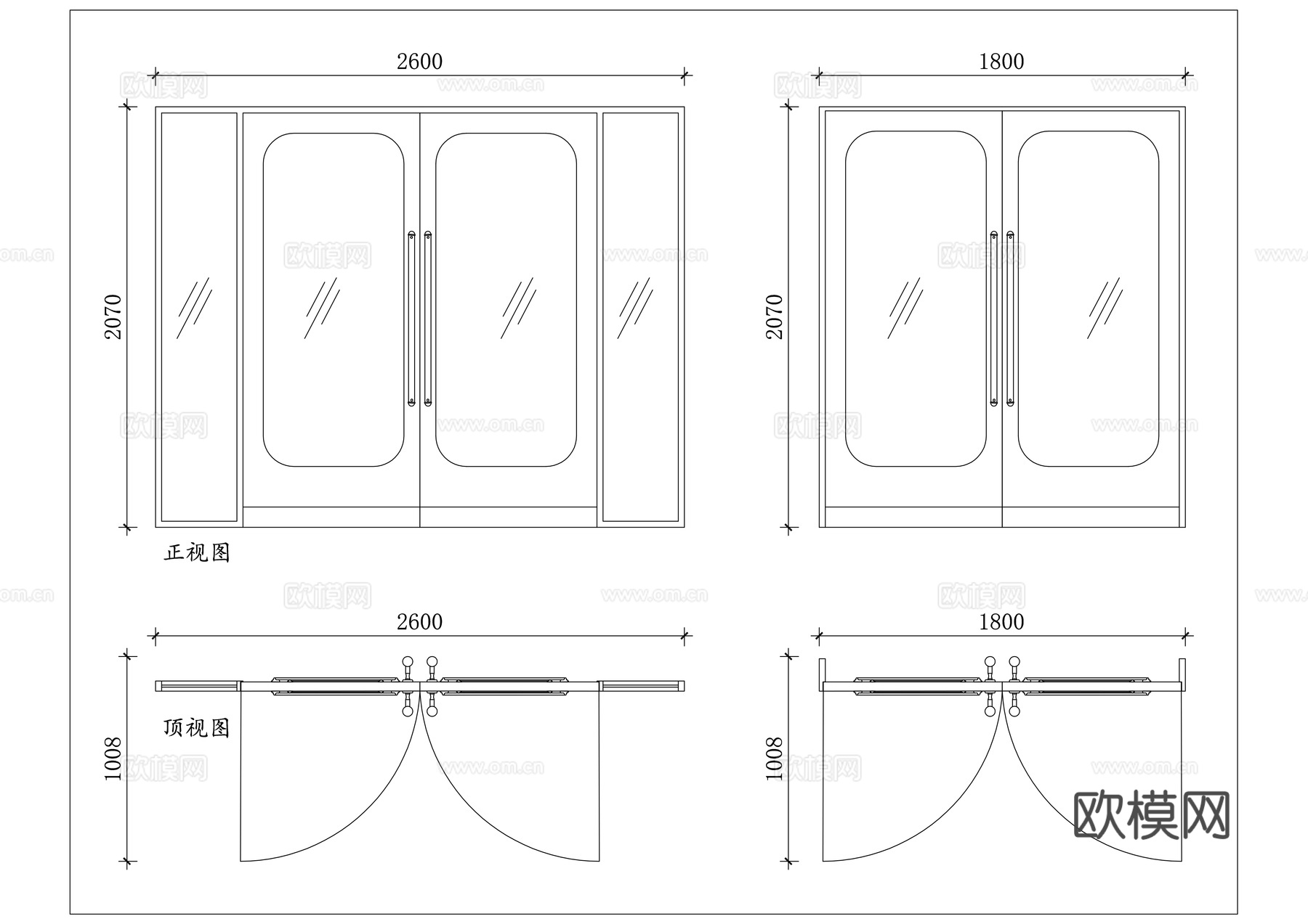 玻璃对开门 双开玻璃门 钢化双开门 玻璃子母门 落地双开门cad施工图