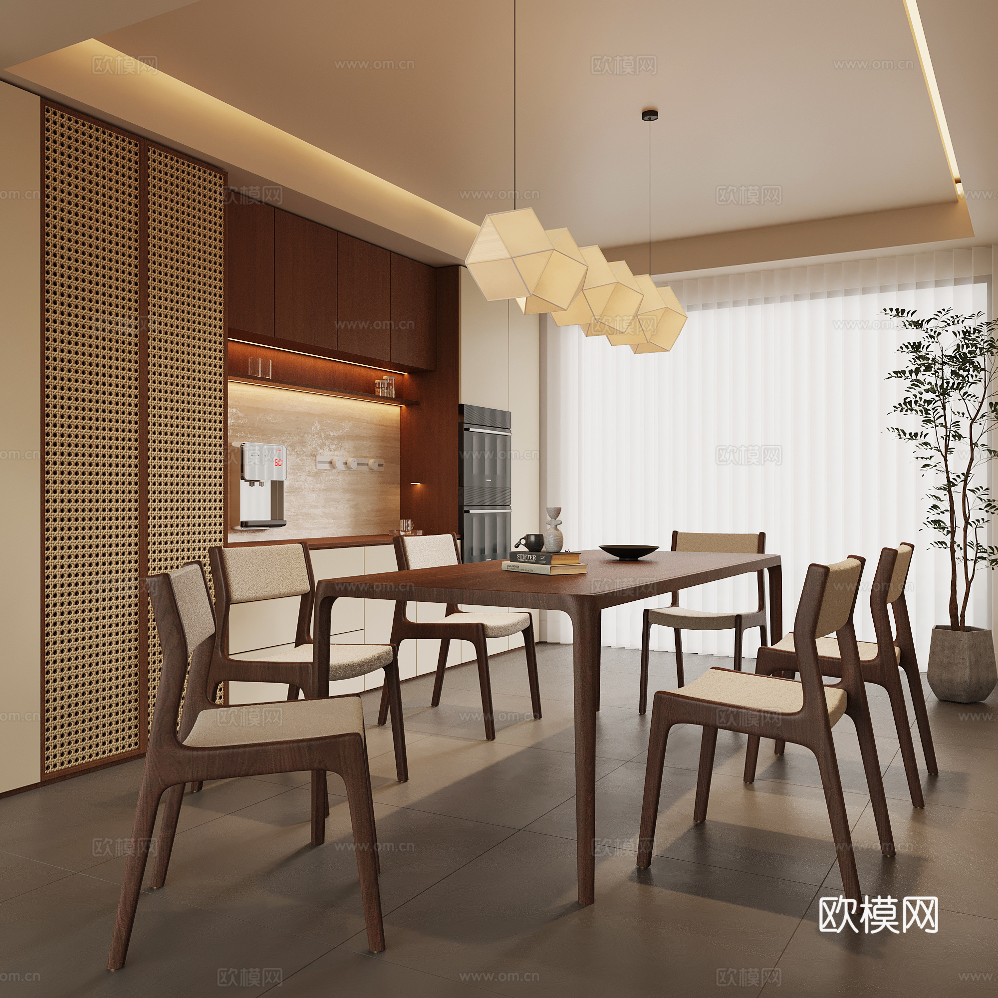 中古餐厅 餐桌椅 餐边柜su模型