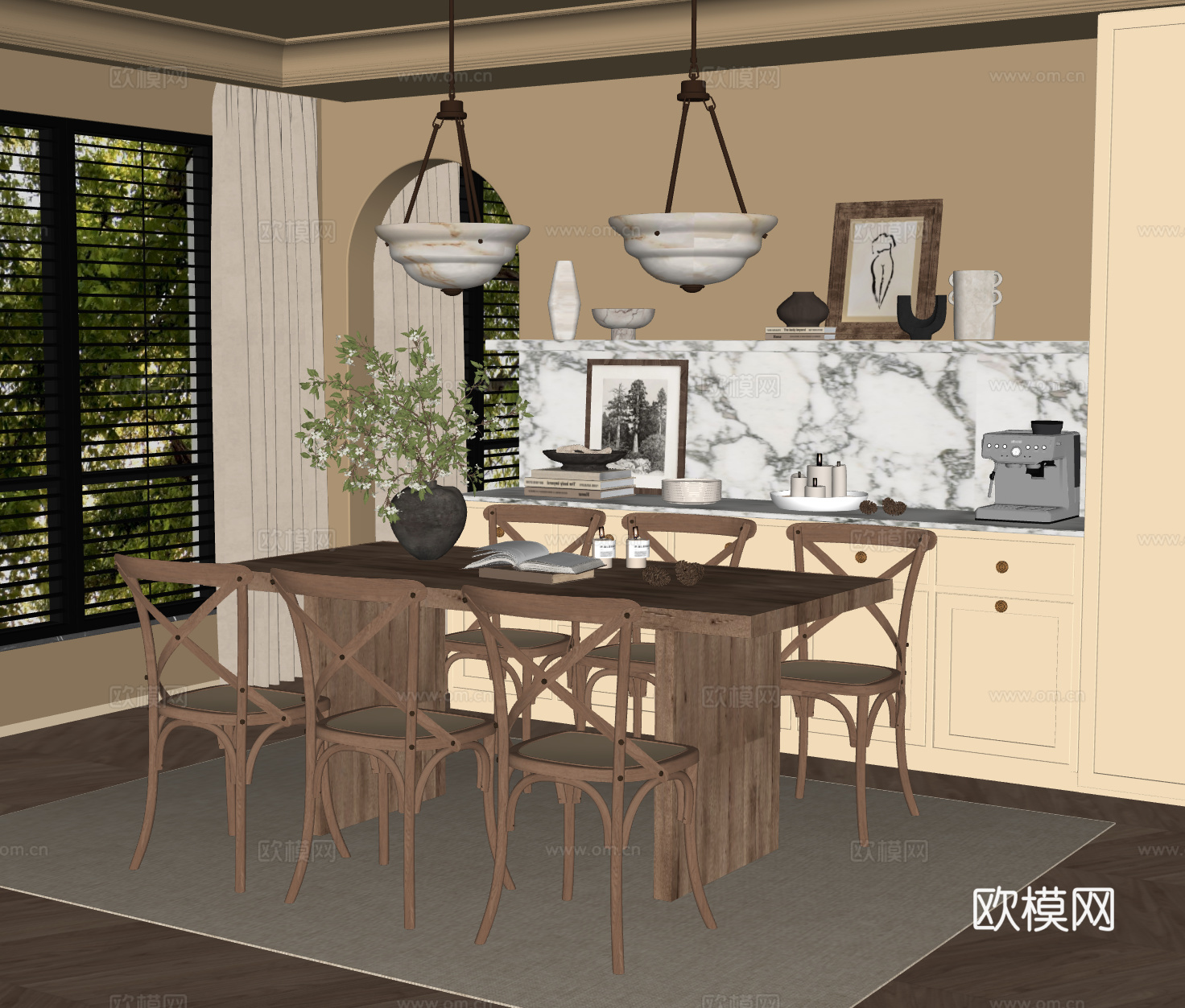 法式中古风餐厅su模型