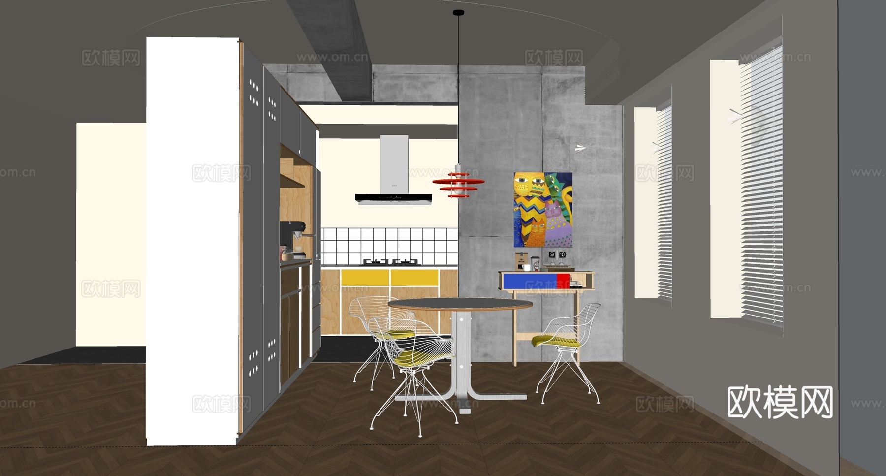 现代餐厅 餐桌椅 圆形餐桌椅 孟菲斯餐桌su模型