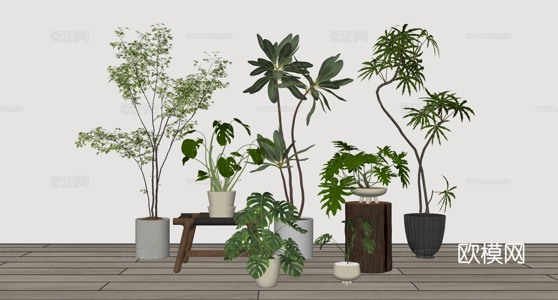 绿植盆栽 盆景 组合su模型