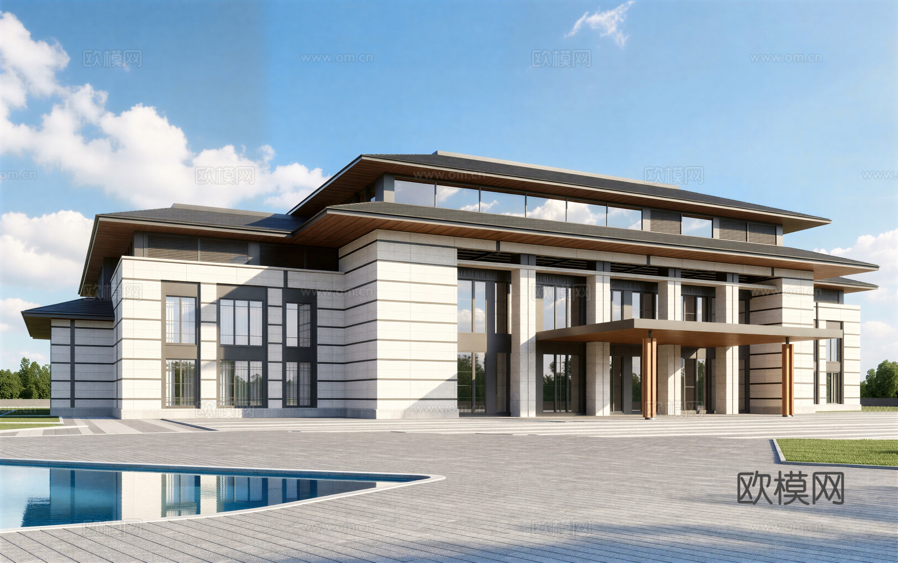 中式酒店 民宿 商业街 水街 民宿建筑su模型