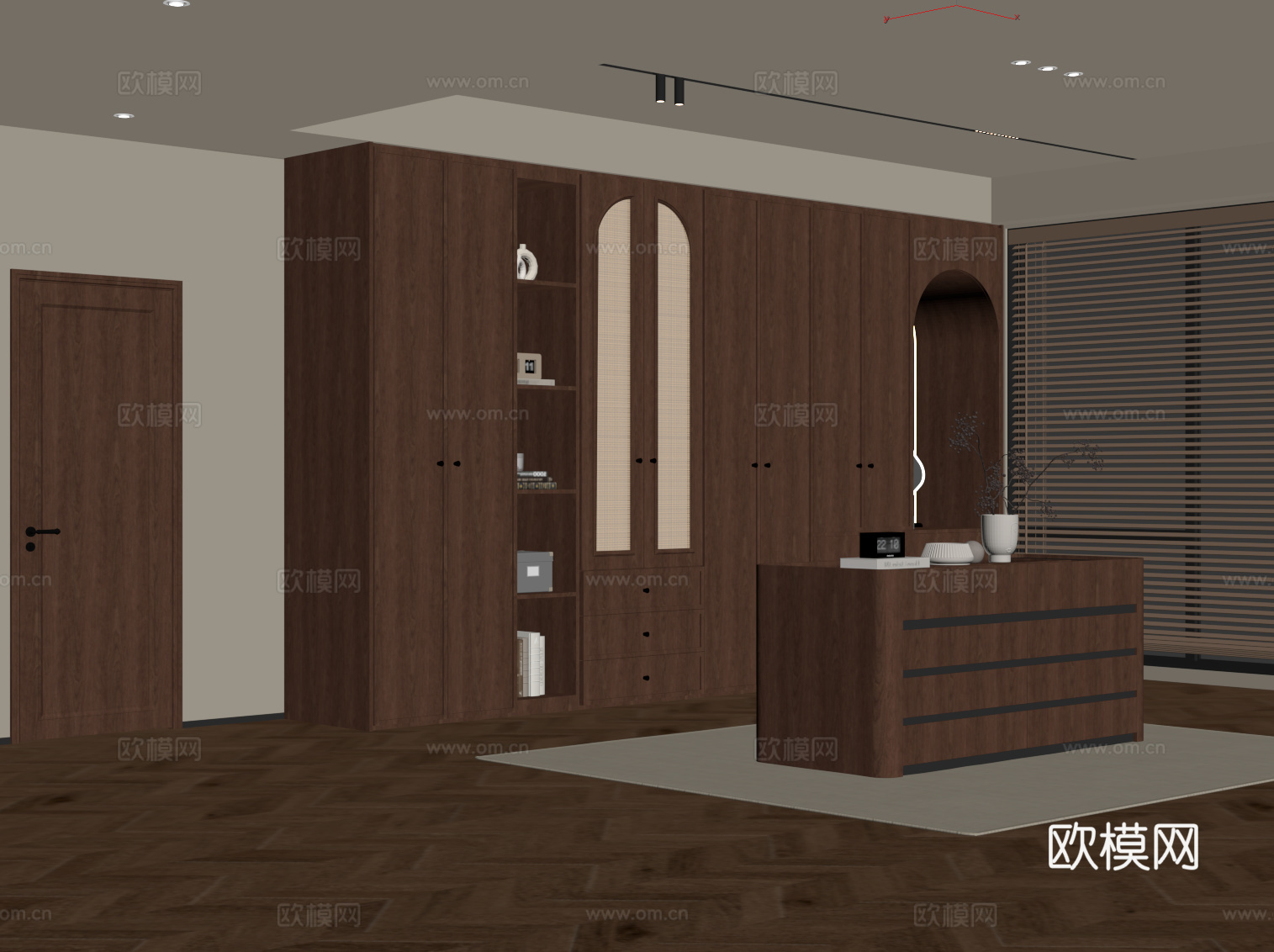 中古风衣帽间 衣柜 梳妆台 岛台su模型