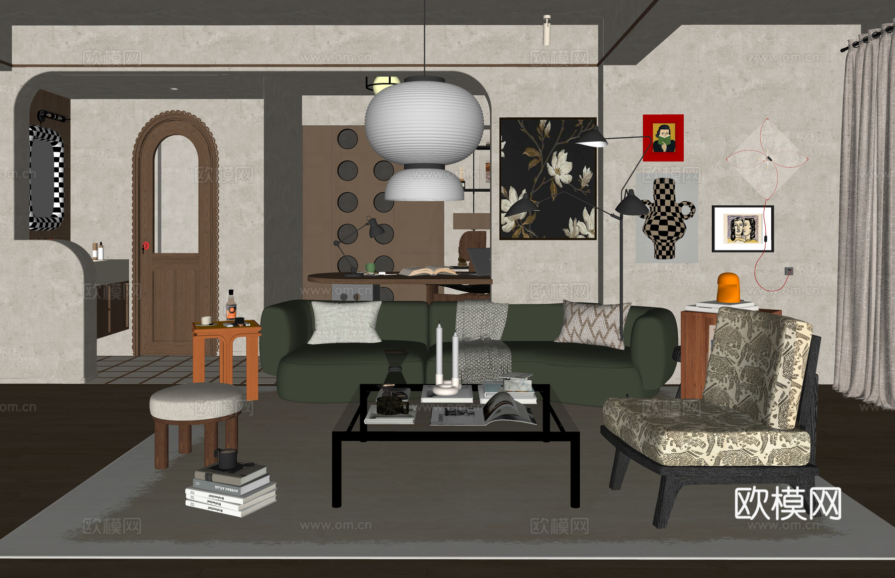 阳台 客厅 厨房 茶室 卫生间su模型