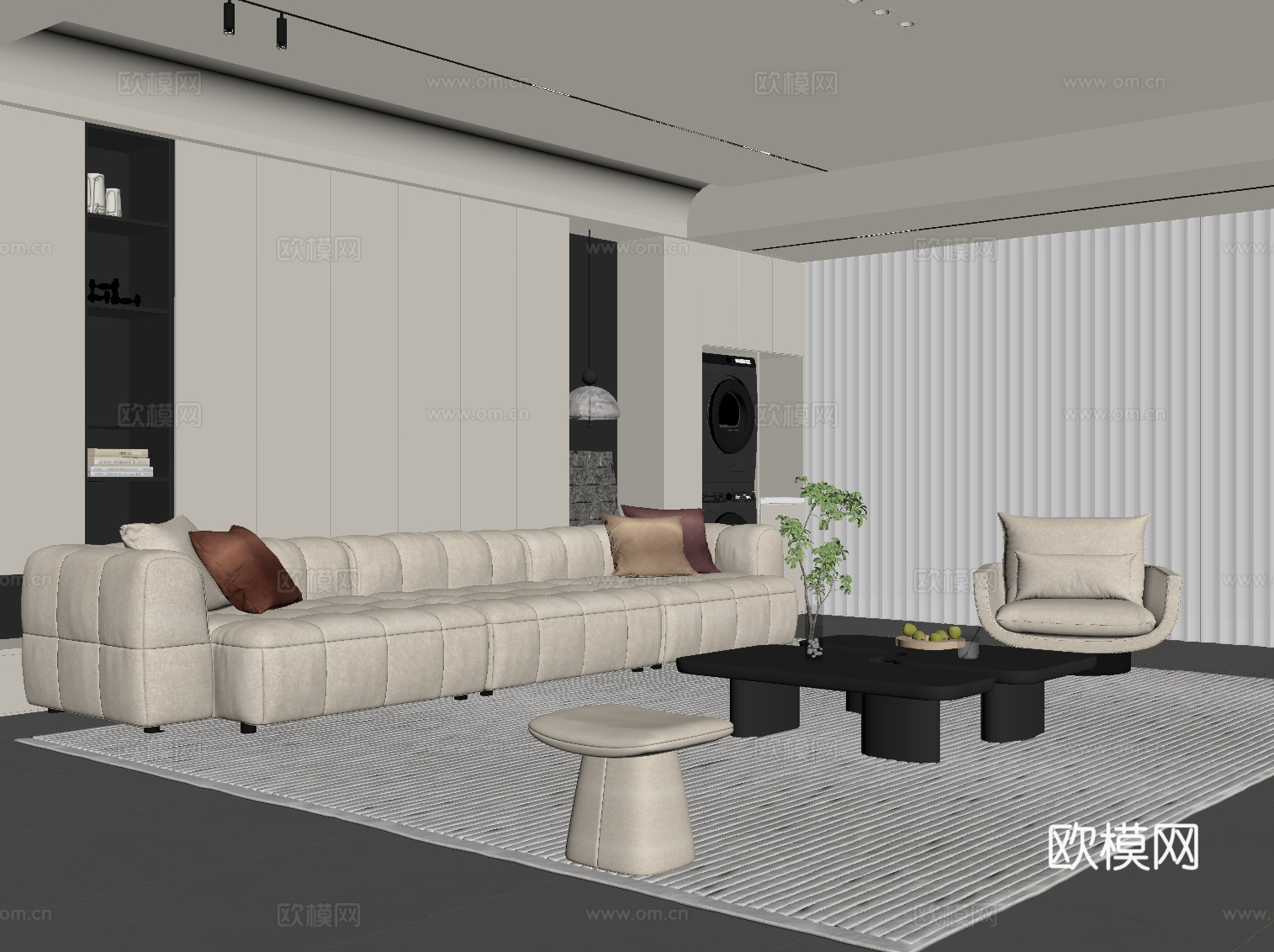 现代家居客厅 背景墙 沙发茶几组合su模型