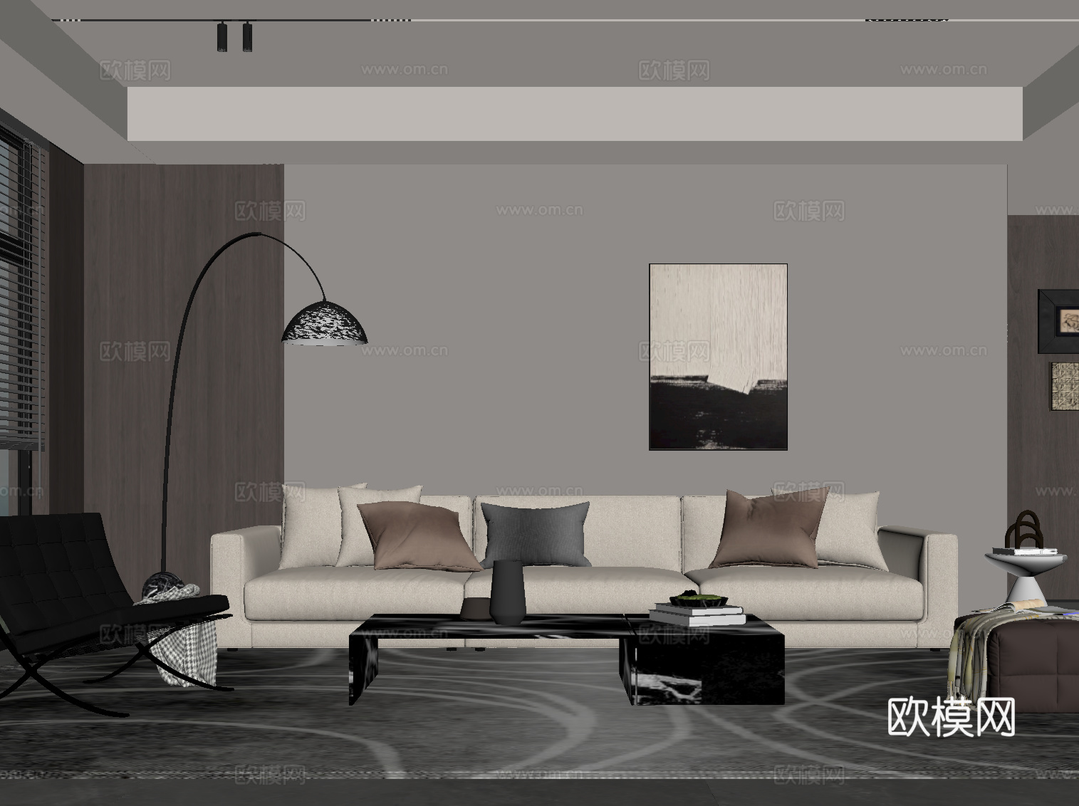 现代意式客厅 沙发茶几组合su模型