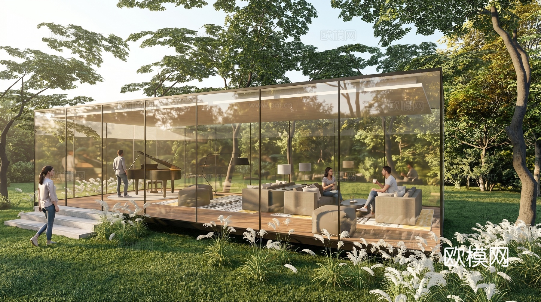 会客厅 阳光房全案设计  会所   户外景观餐厅su模型