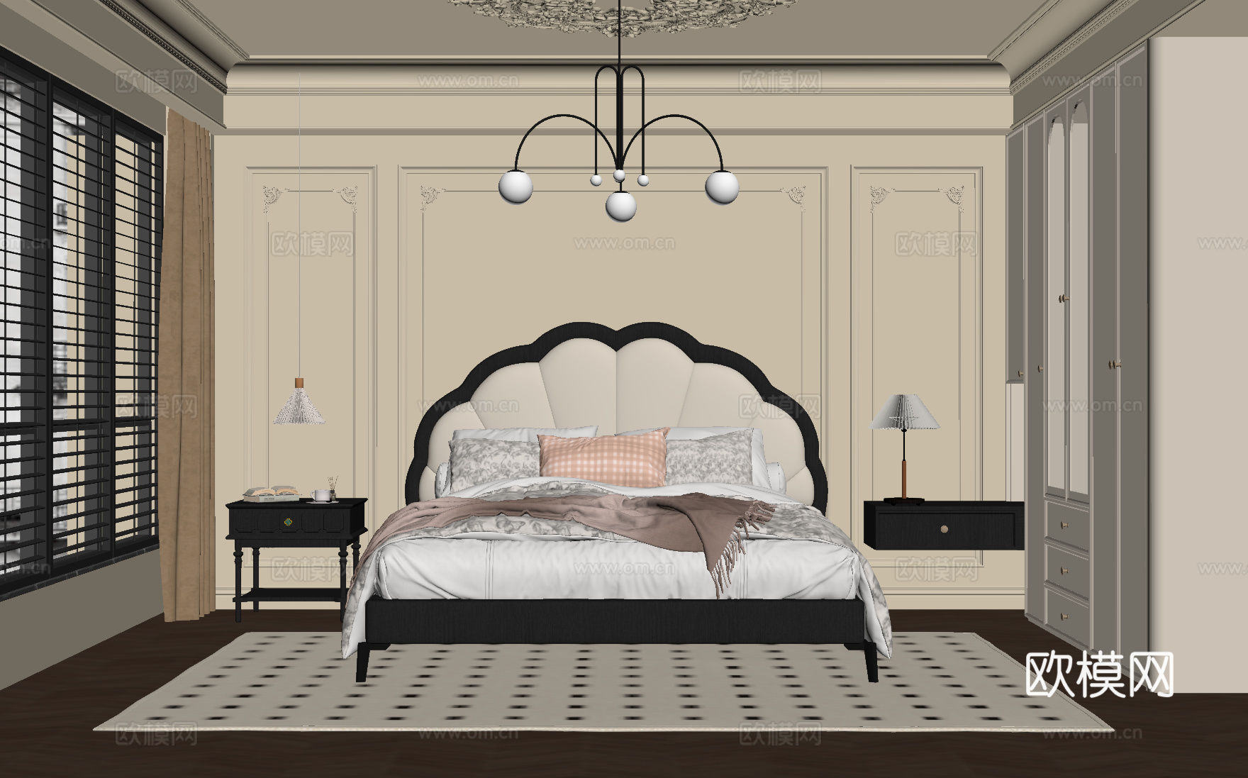 法式卧室 双人床 衣柜su模型