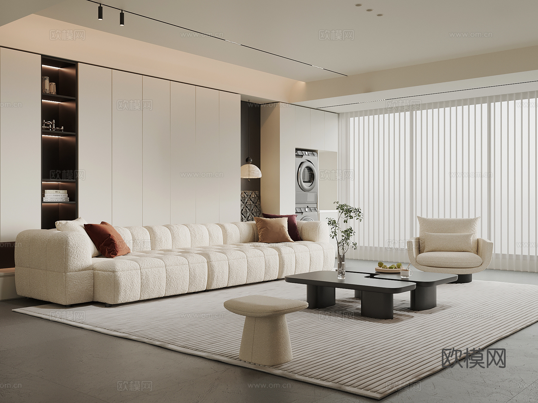 现代家居客厅 背景墙 沙发茶几组合su模型