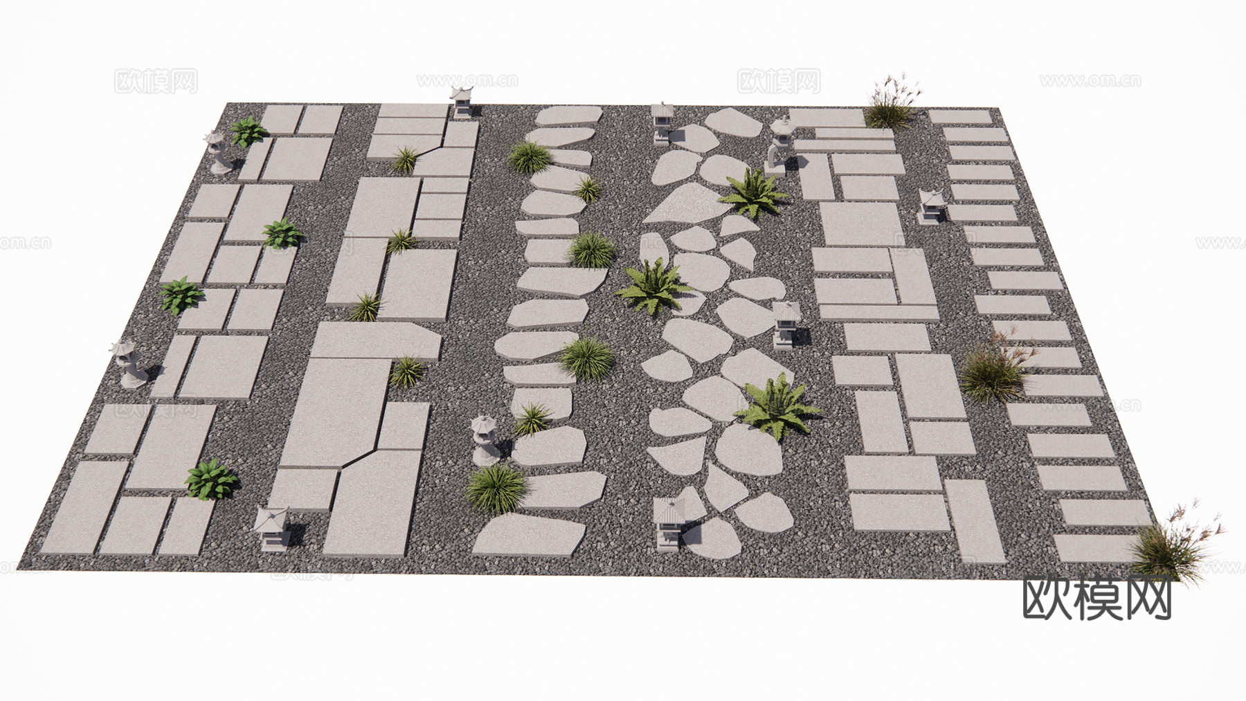 石材景观行走步道su模型