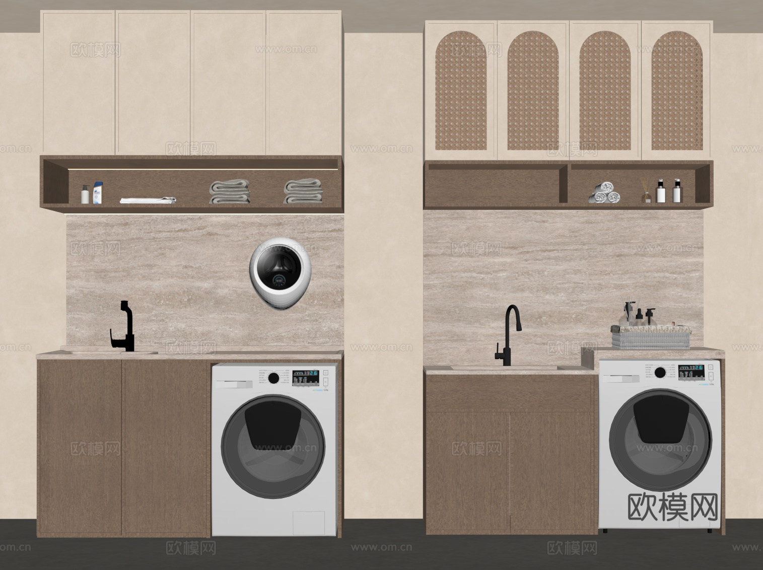 侘寂风阳台洗衣机柜 中古风阳台洗衣柜su模型