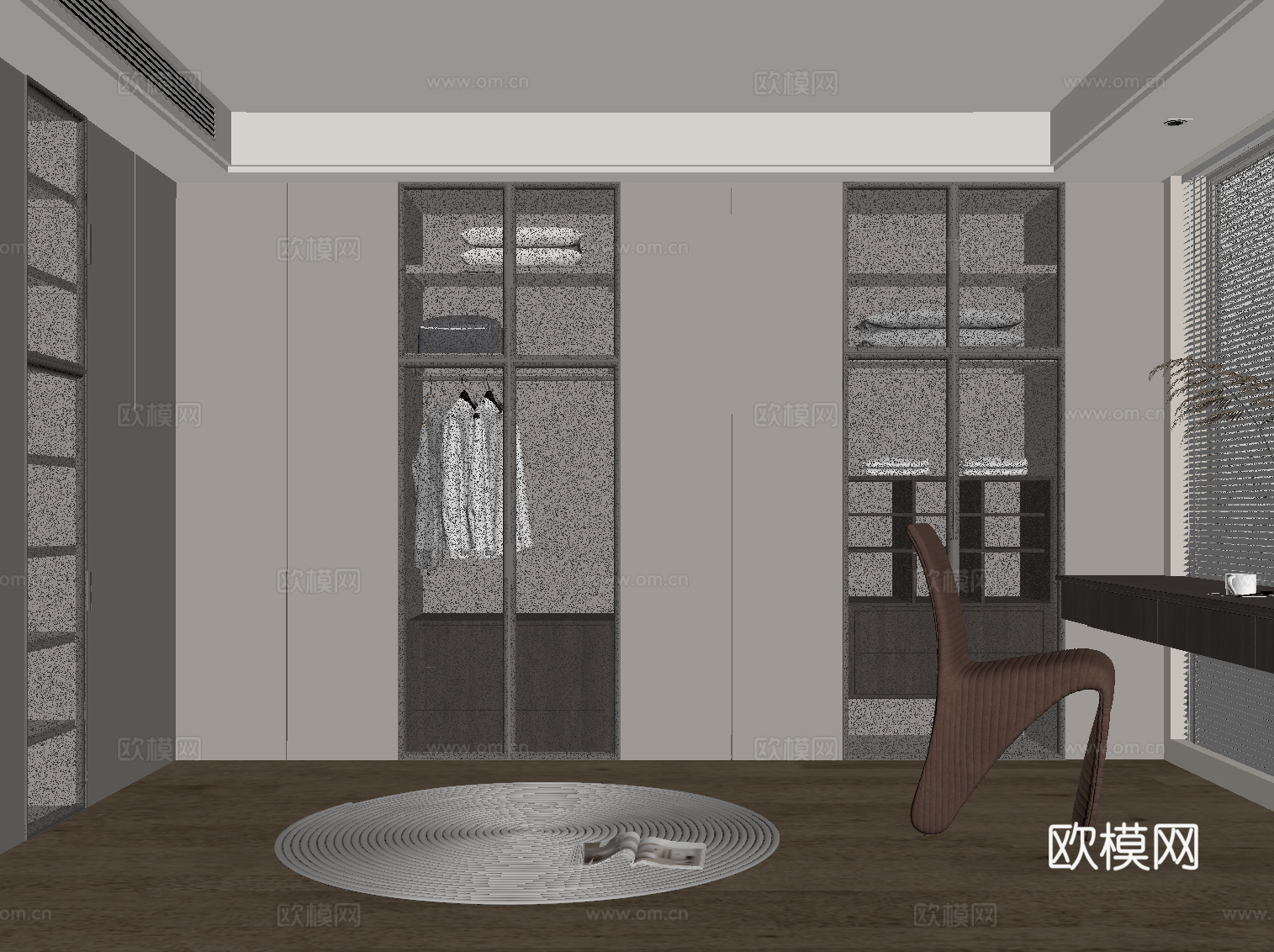 现代意式衣帽间 衣柜su模型