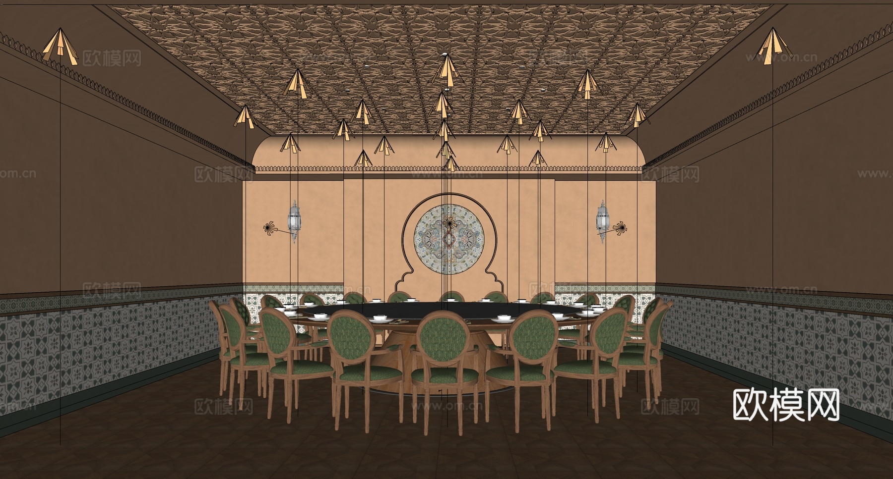 现代法式东南亚餐厅 新疆餐厅包间 酒店包间su模型