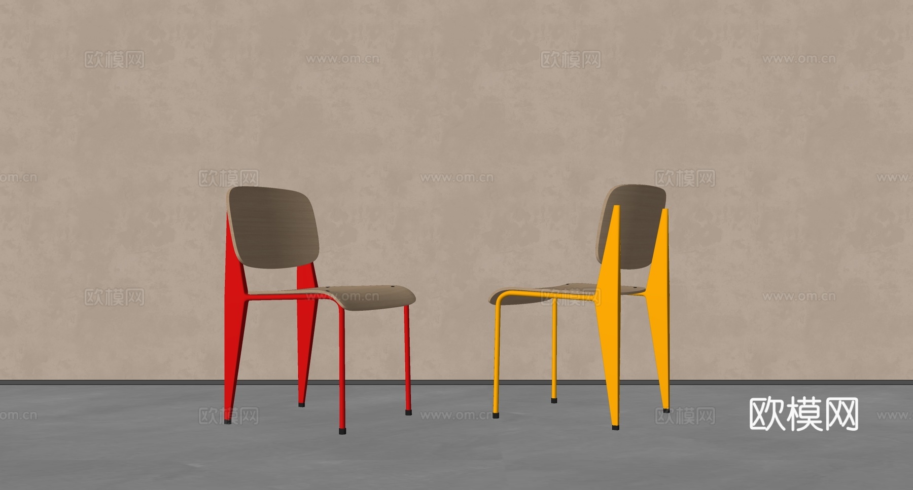 现代餐椅 木餐椅 单椅 孟菲斯 多巴胺 中古餐椅su模型