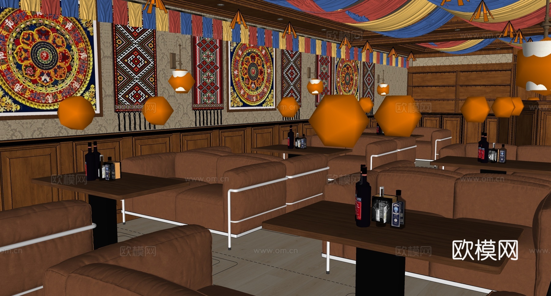 复古咖啡厅 咖啡卡座su模型