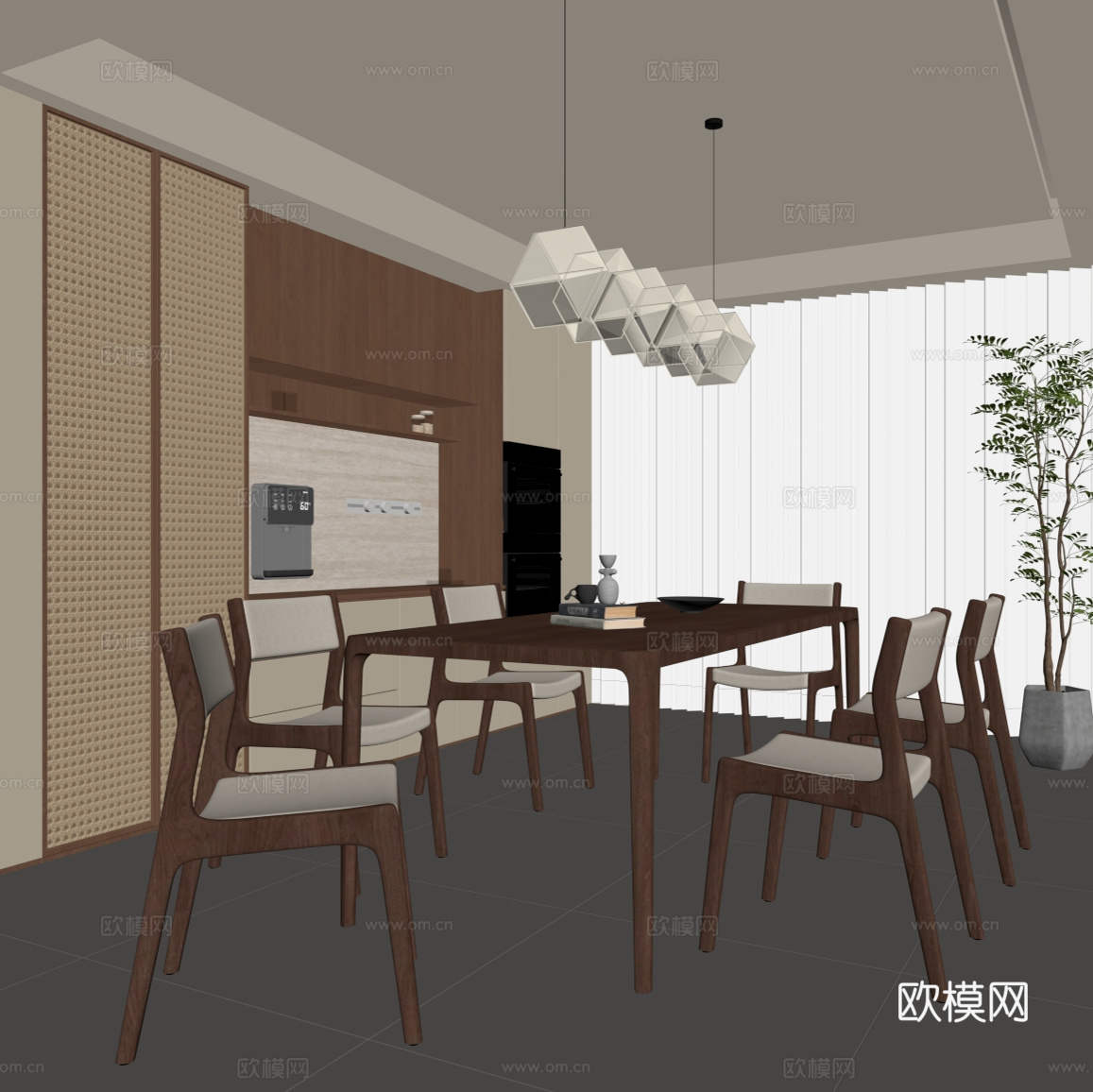 中古餐厅 餐桌椅 餐边柜su模型