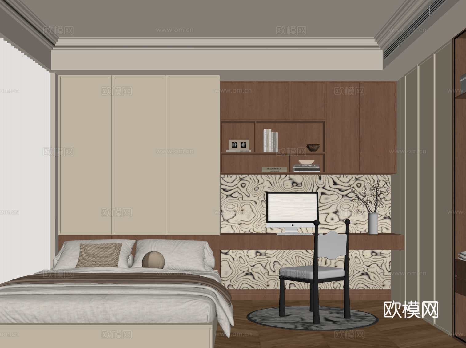 中古榻榻米卧室榻榻米卧室su模型