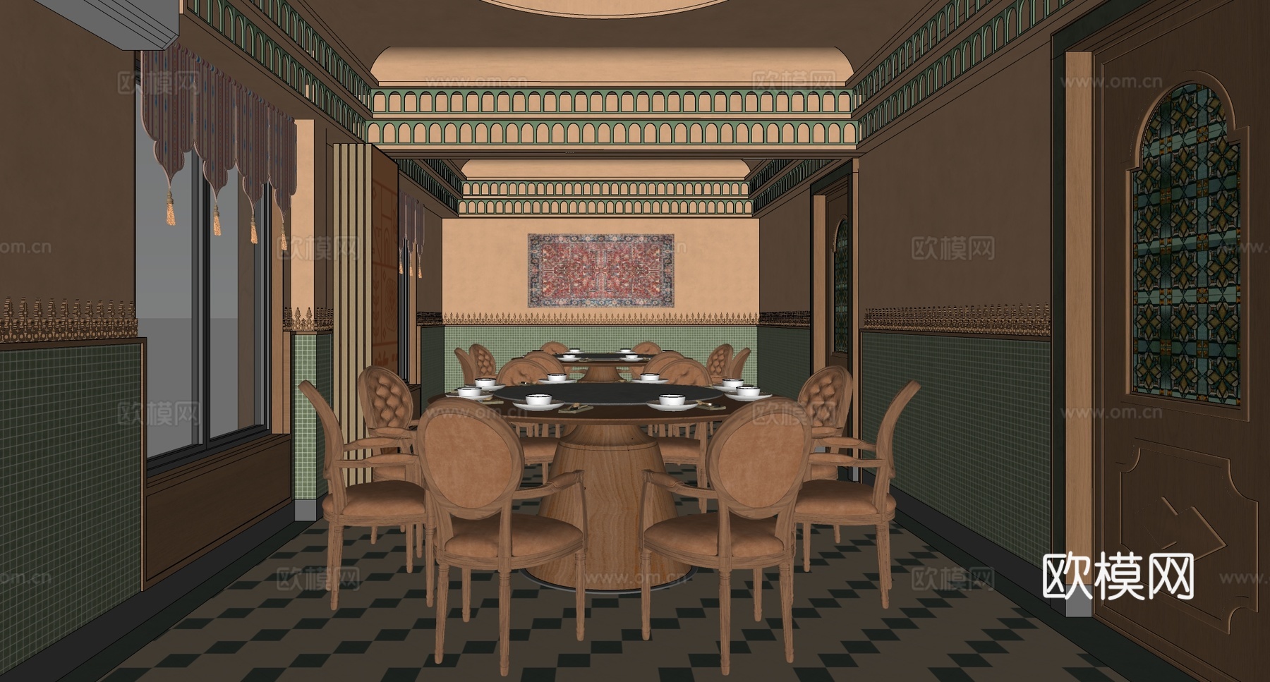 法式现代包厢 东南亚风格包间 新疆餐厅包间 酒店包厢 餐桌椅su模型